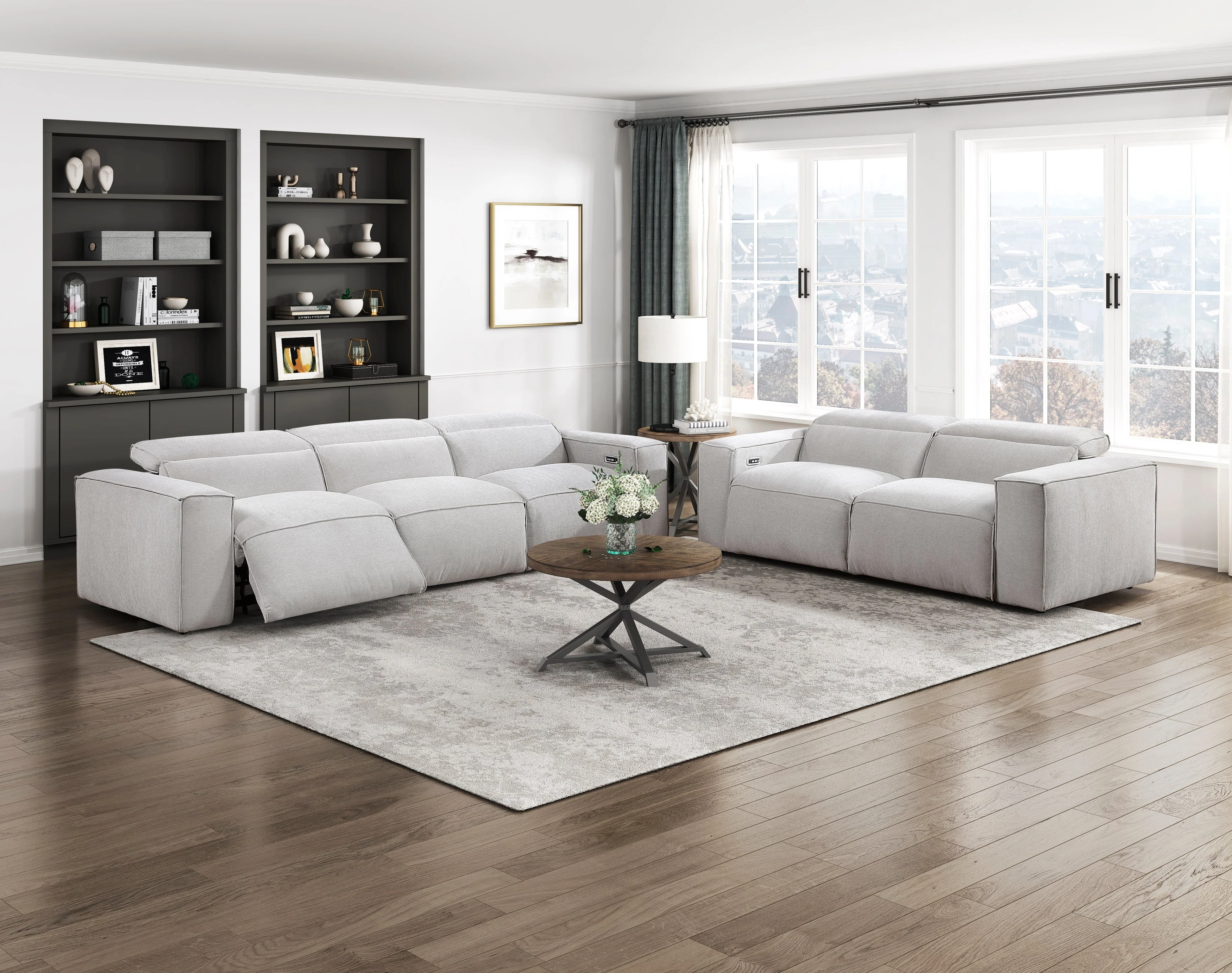 Phoebe Light Gray Power Double Reclining Sofa with Power Headrests - Image 11