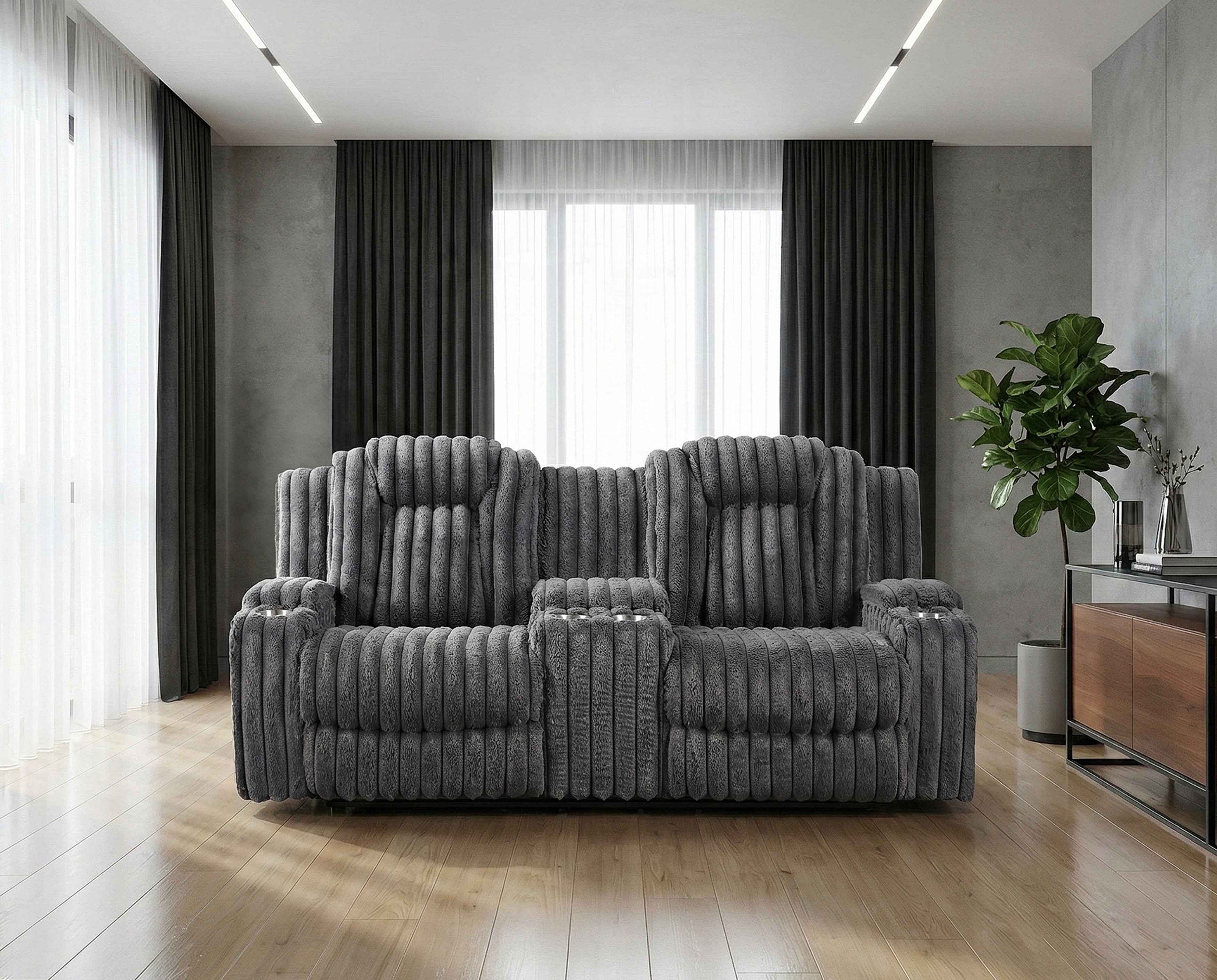 Phyllis Dark Gray Double Reclining Loveseat with Center Console - Image 13
