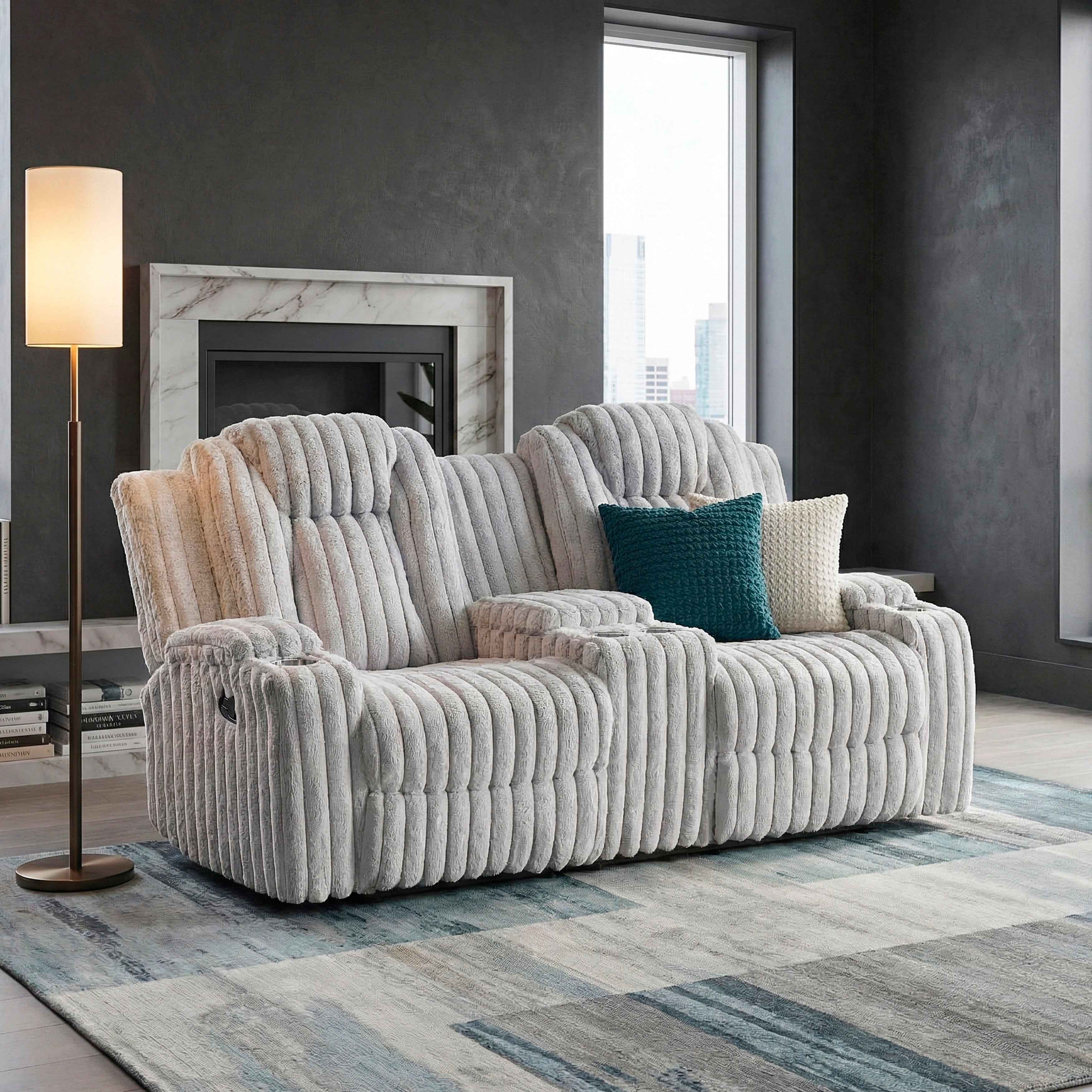 Phyllis Light Gray Double Reclining Loveseat with Center Console - Image 12