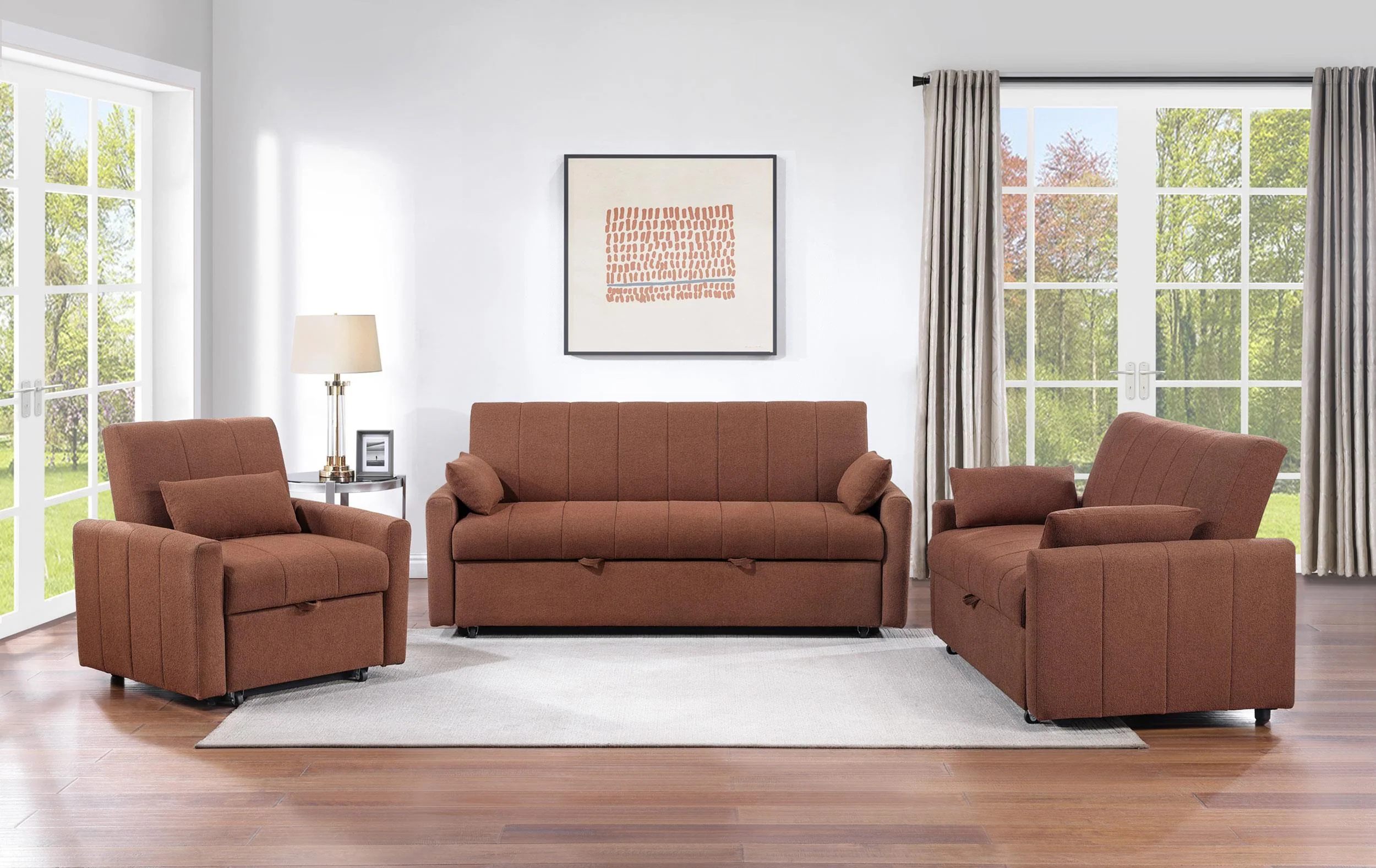 Portland Boucle Upholstered Sleeper Sofa Bed Copper - Image 17