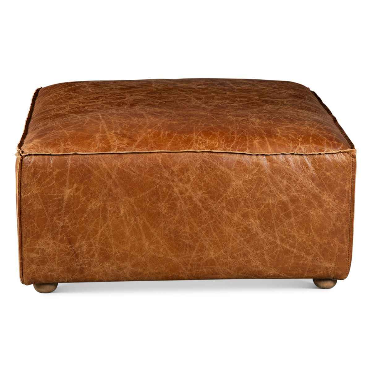 Portofino Loft Sectional Ottoman in Cocoa Brown Leather - Image 2