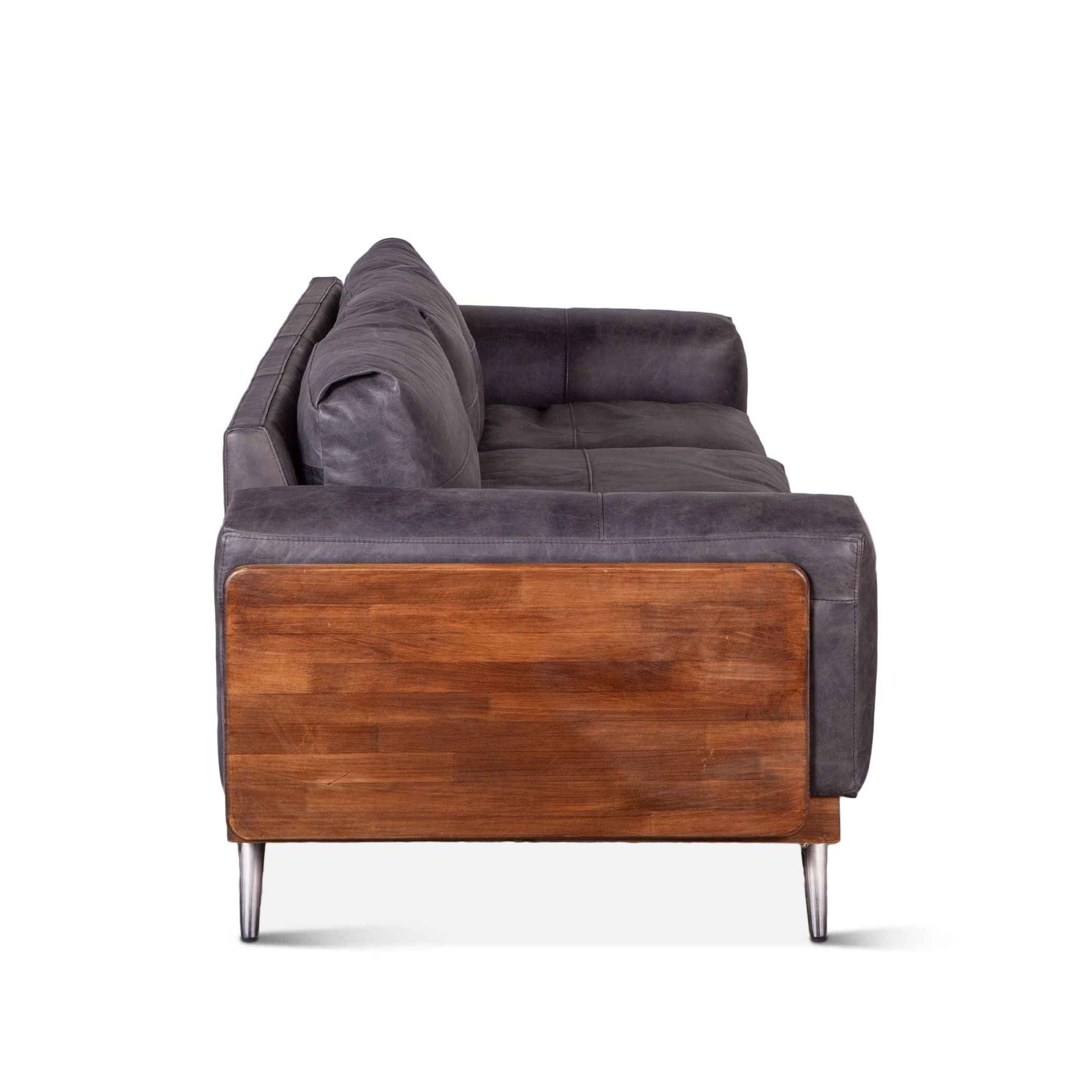 Portofino Mid Century 95" Sofa in Antique Ebony Leather - Image 4