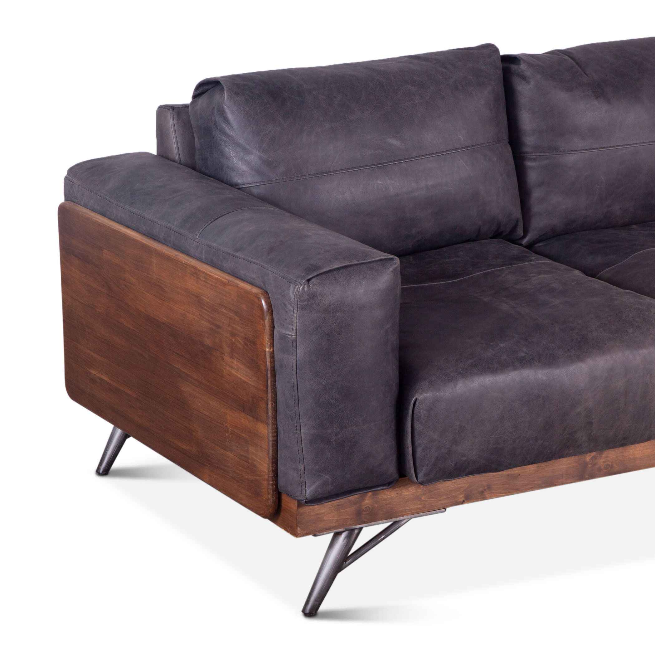 Portofino Mid Century 95" Sofa in Antique Ebony Leather - Image 5