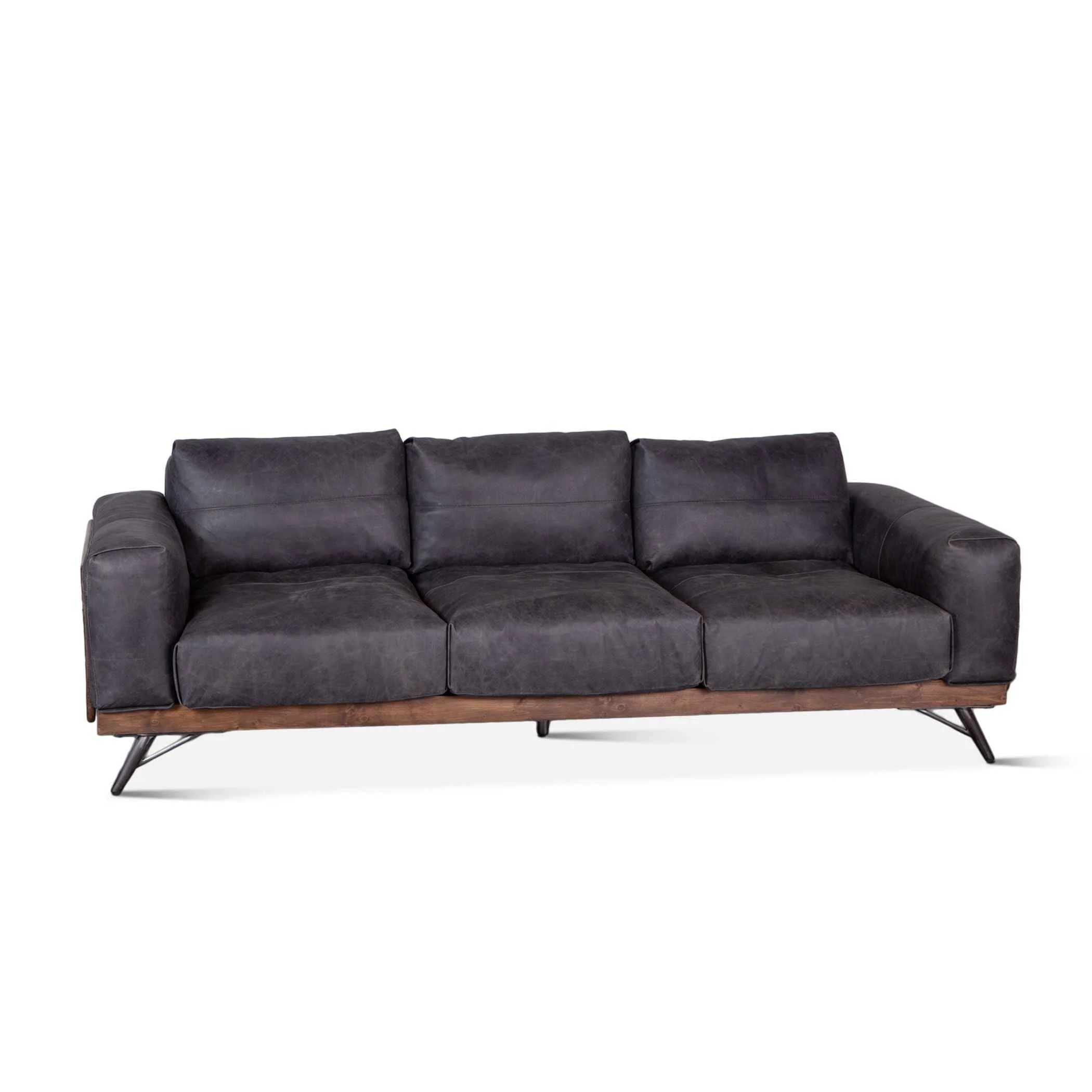 Portofino Mid Century 95" Sofa in Antique Ebony Leather - Image 7