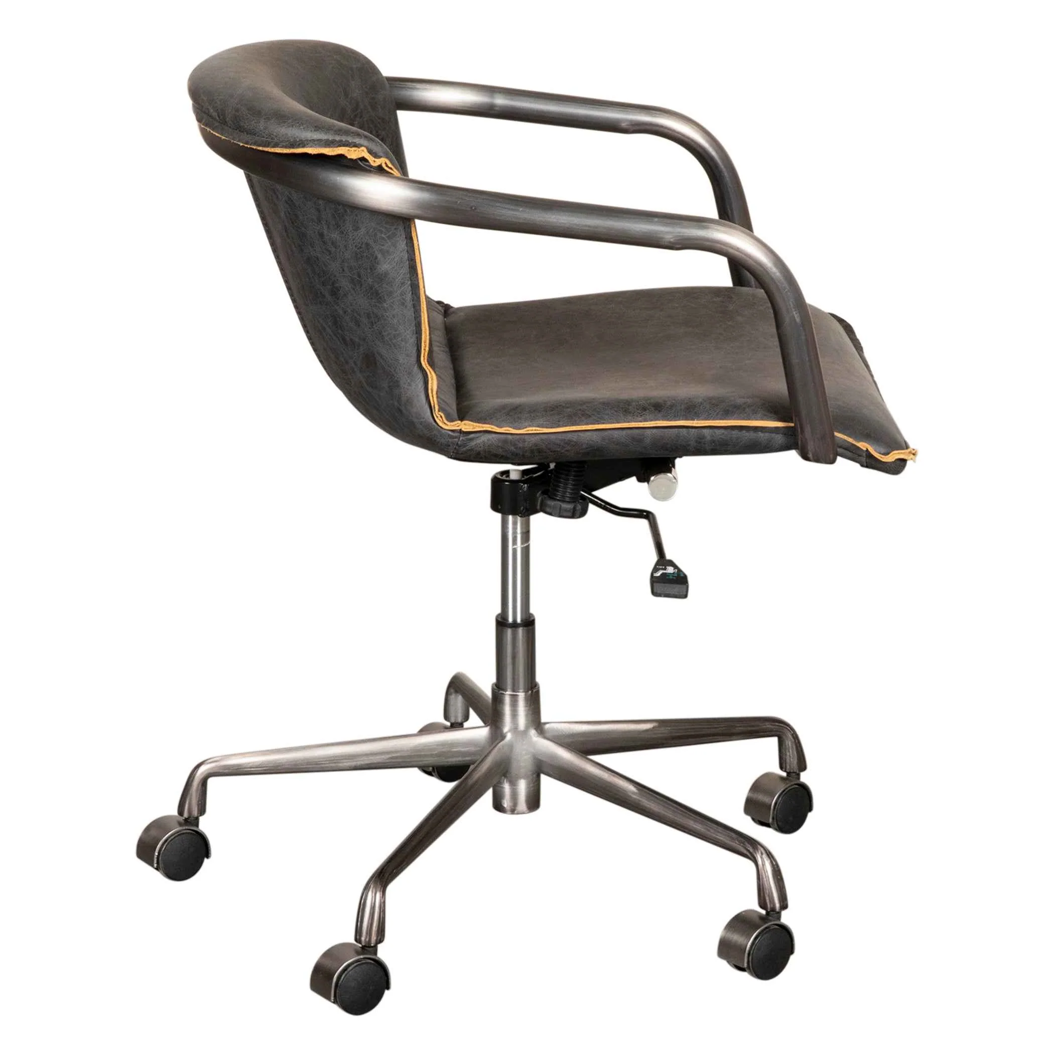 Portofino Swivel Office Chair in Antique Ebony Leather and Antique Zinc