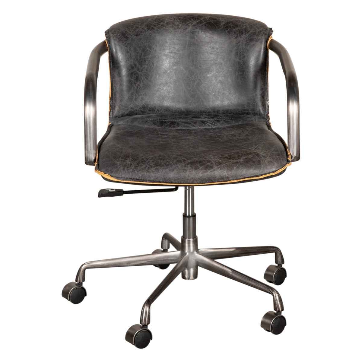 Portofino Swivel Office Chair in Antique Ebony Leather and Antique Zinc - Image 12