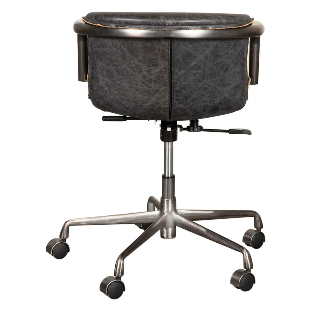 Portofino Swivel Office Chair in Antique Ebony Leather and Antique Zinc - Image 16