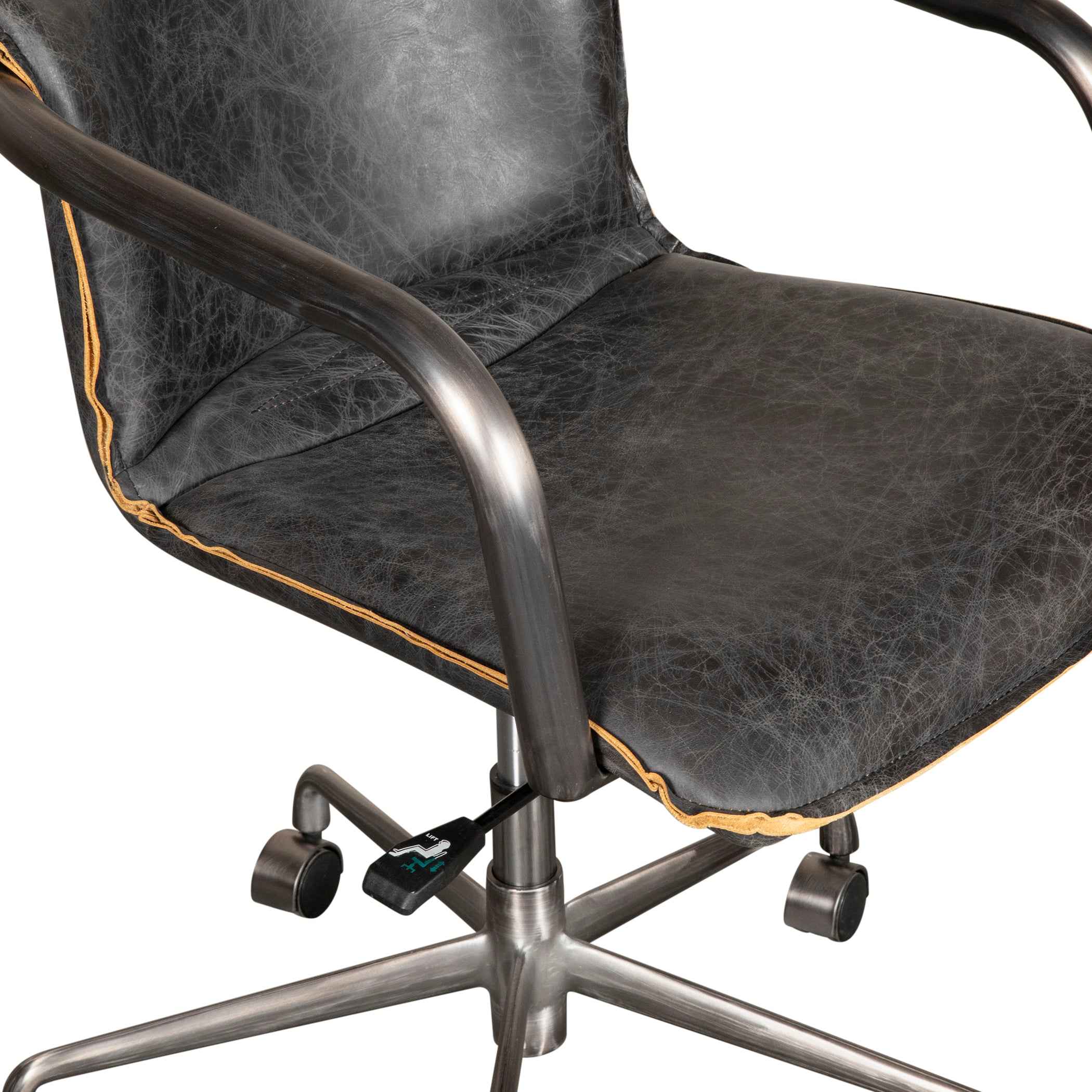 Portofino Swivel Office Chair in Antique Ebony Leather and Antique Zinc - Image 4