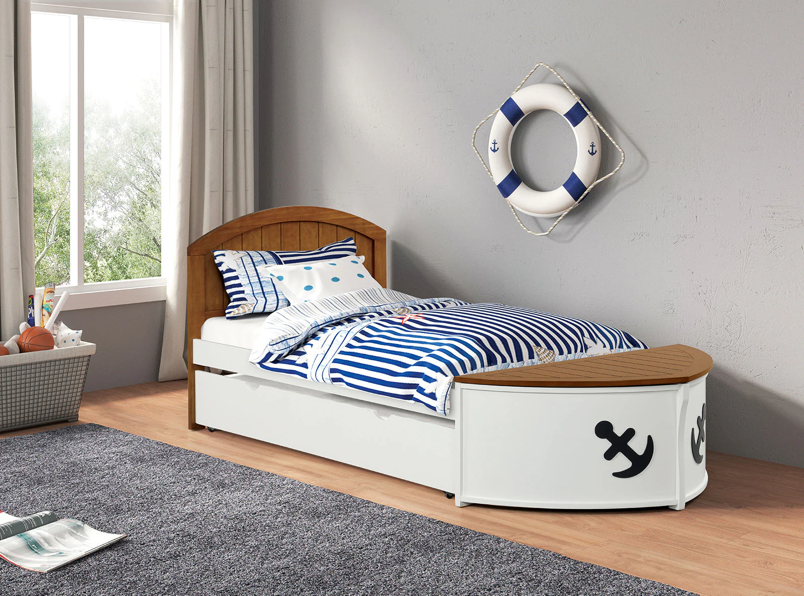 Poseidon White/Oak Twin Captain Bed - Image 2