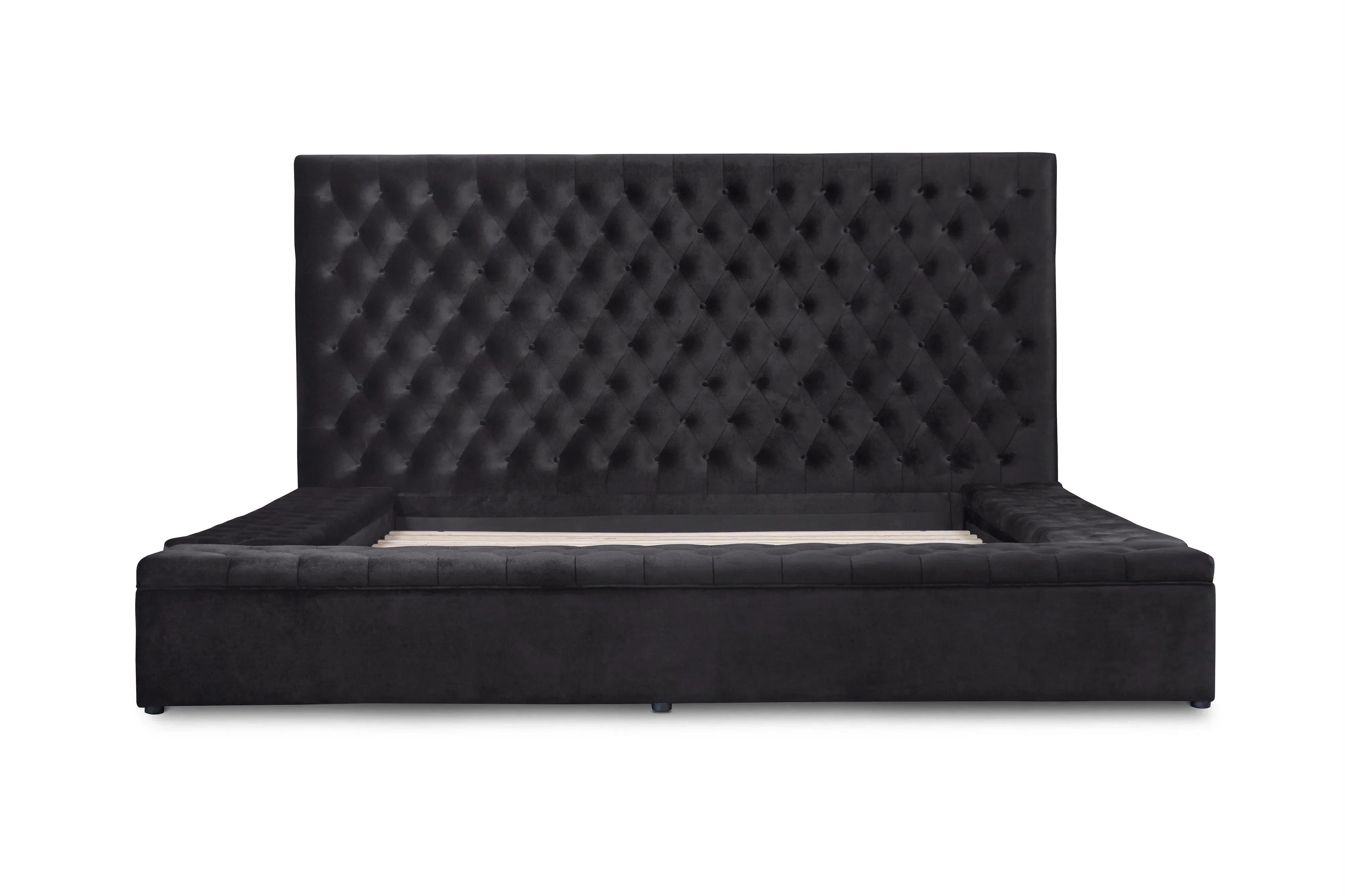 Prague Black Velvet Queen Upholstered Storage Platform Bed - Image 3