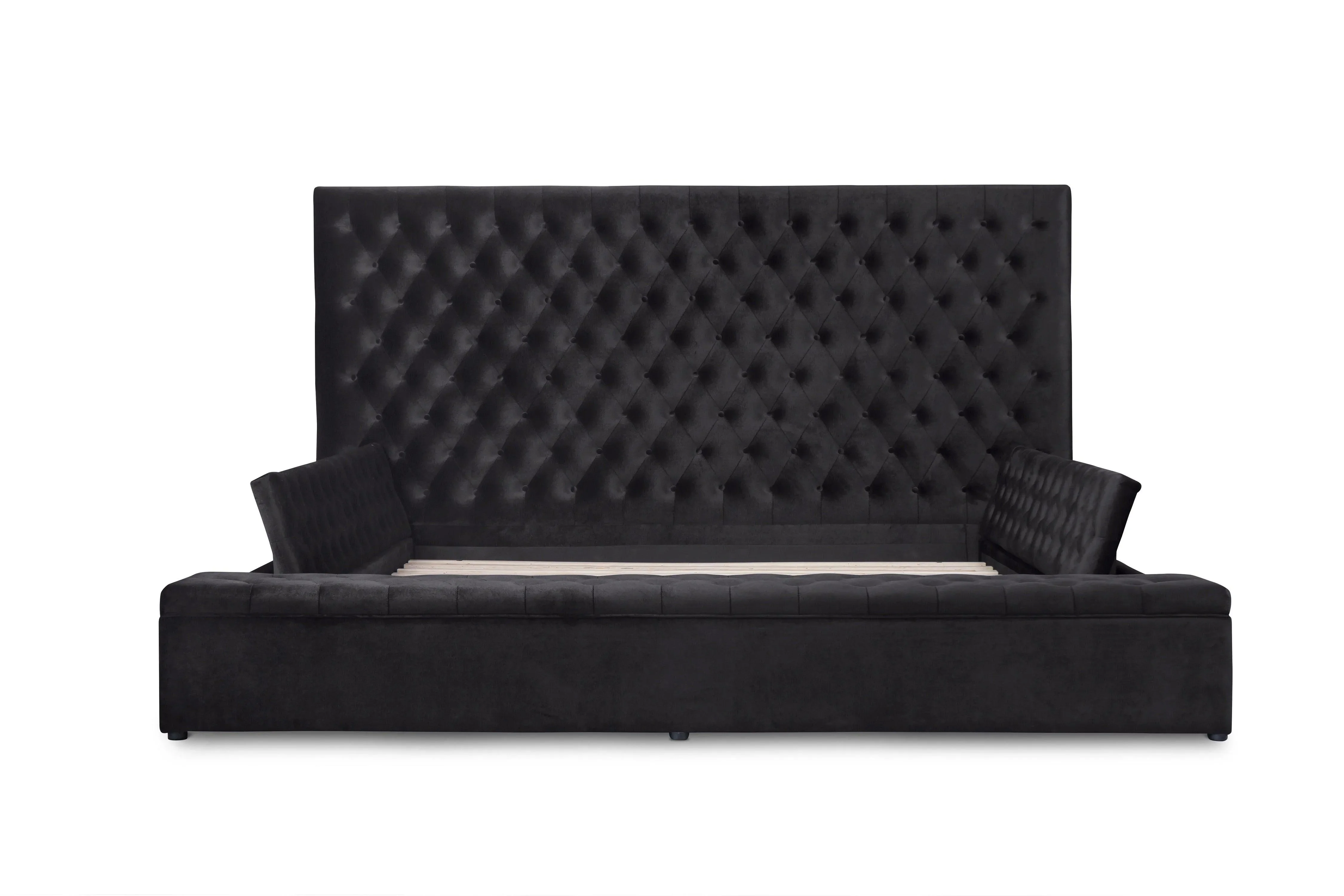 Prague Black Velvet Queen Upholstered Storage Platform Bed - Image 4