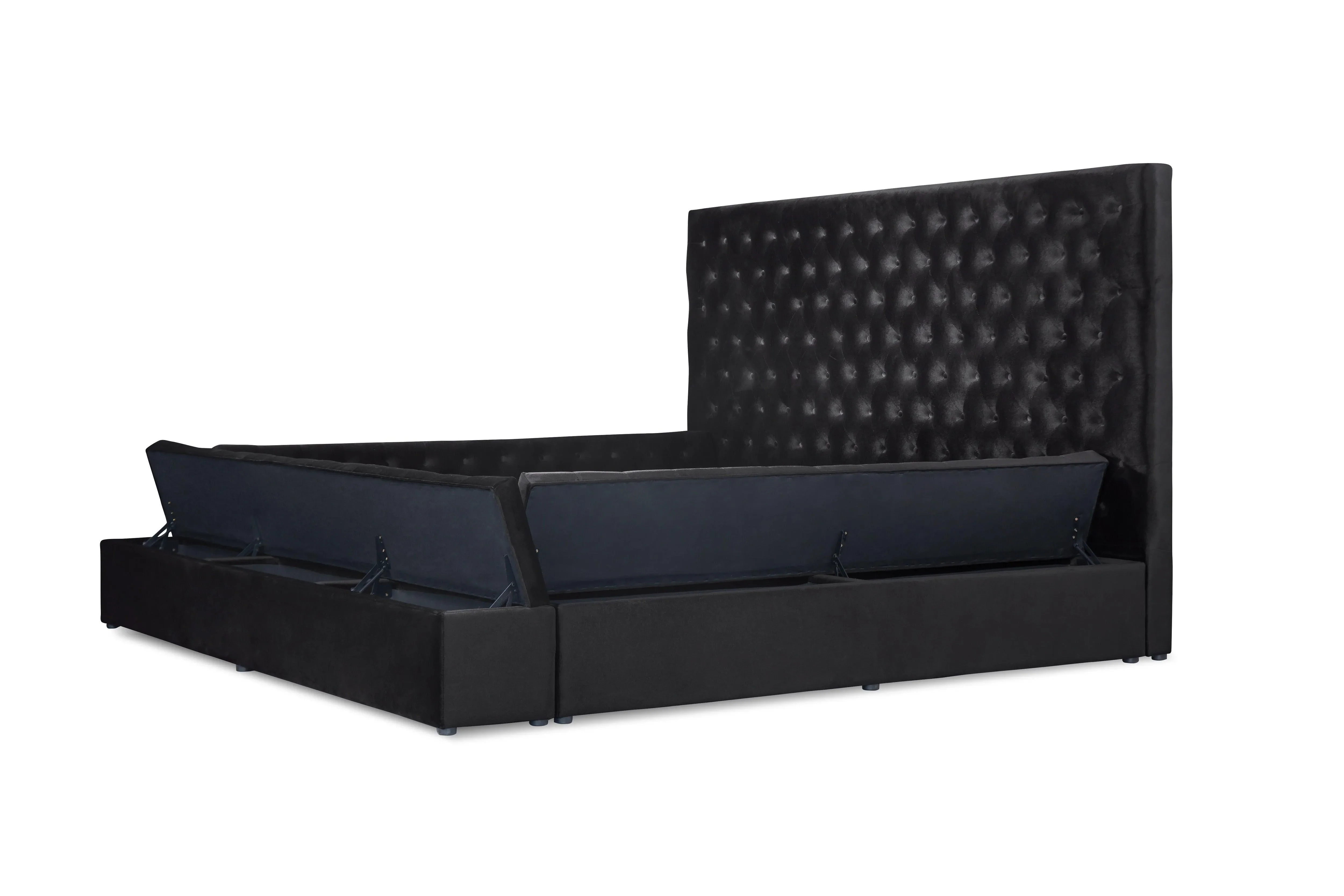 Prague Black Velvet Queen Upholstered Storage Platform Bed - Image 7