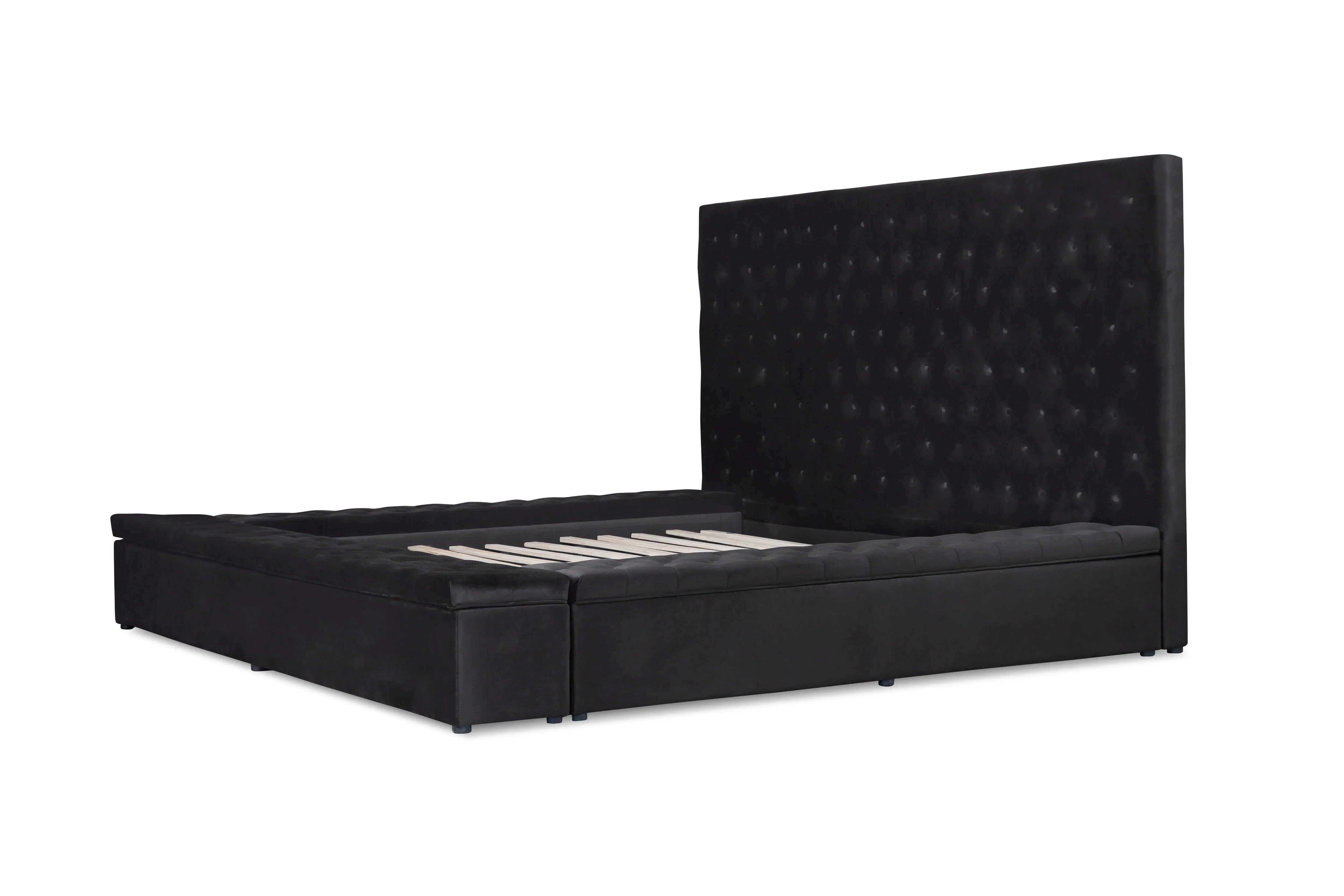 Prague Black Velvet Queen Upholstered Storage Platform Bed - Image 9