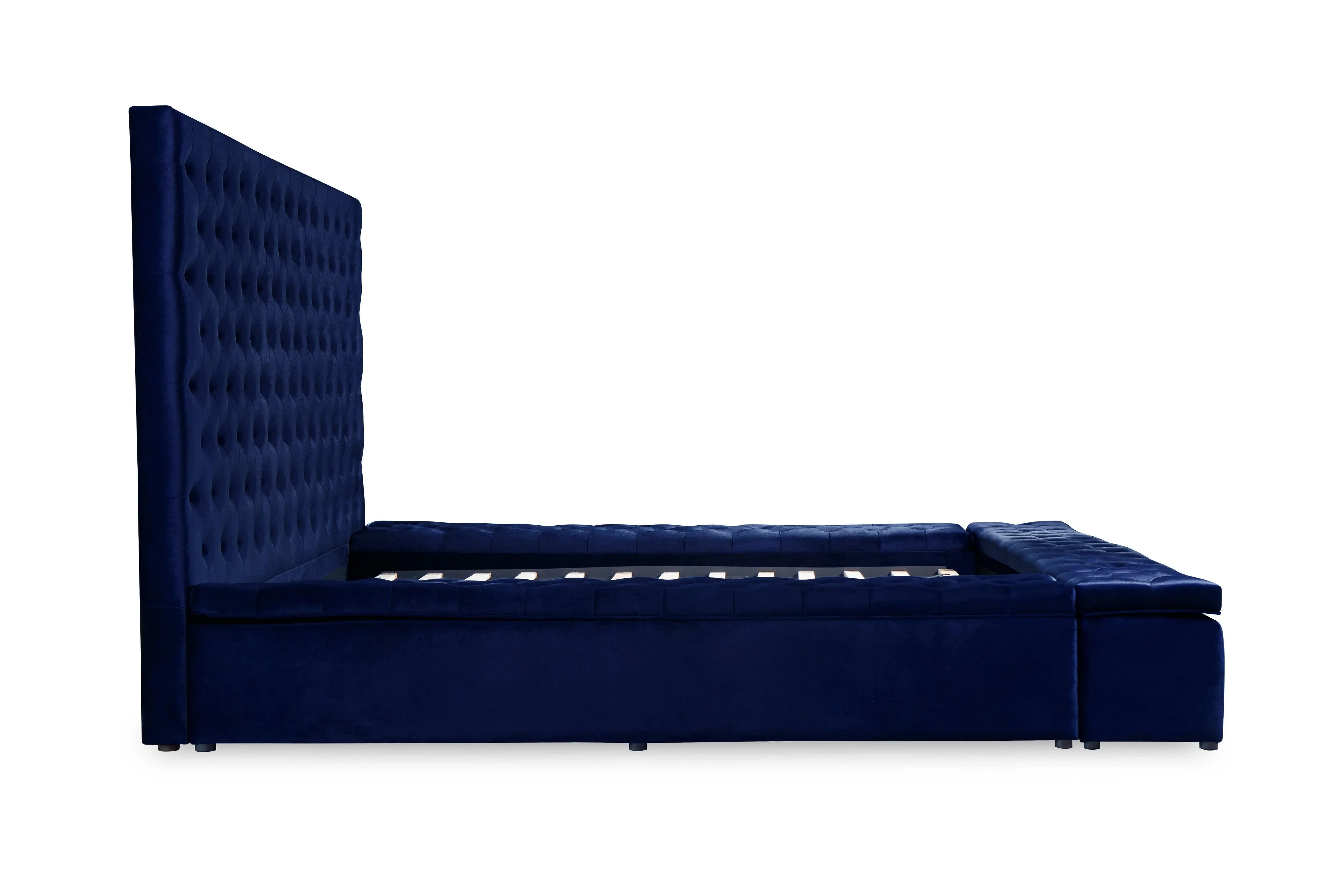 Prague Blue Velvet King Upholstered Storage Platform Bed - Image 5