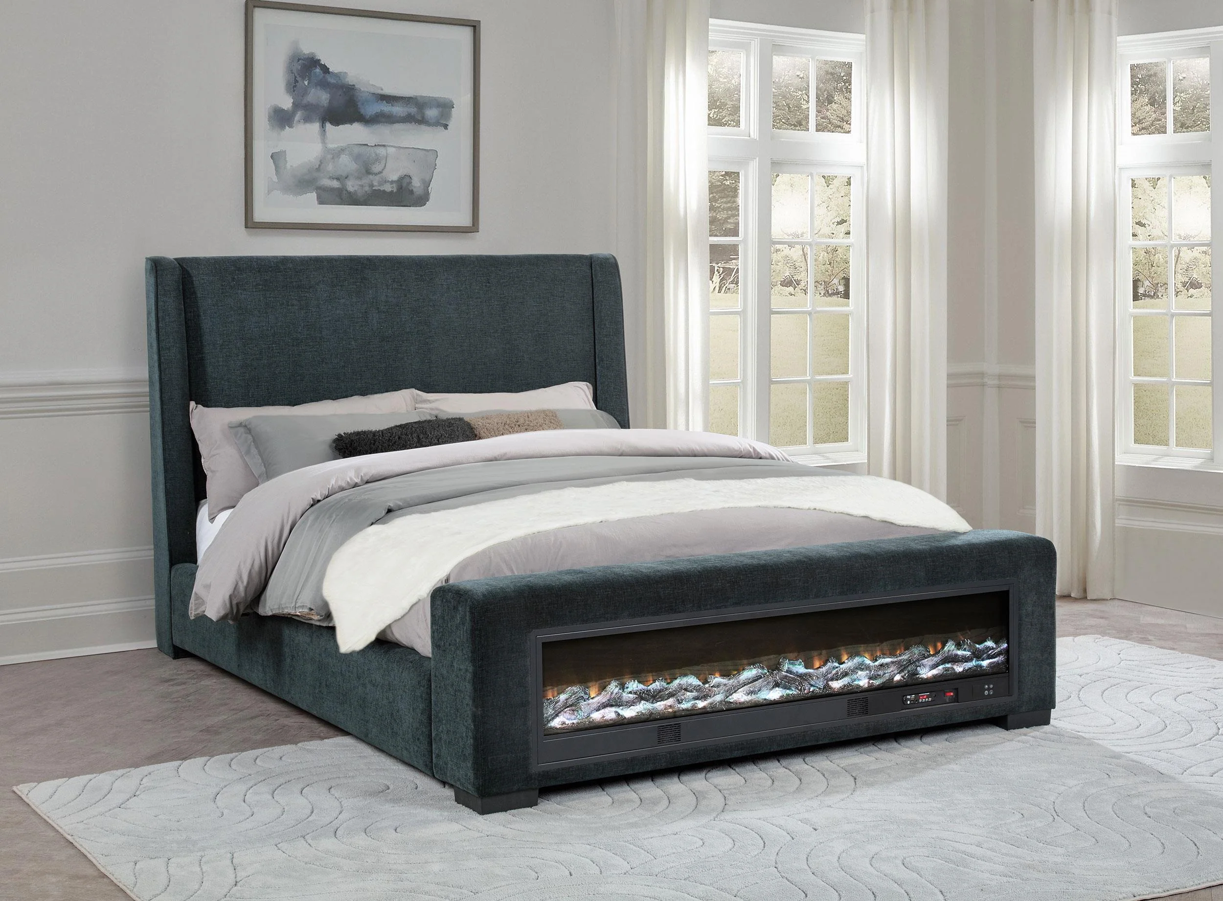 Preston  Upholstered Queen Audio Fireplace Bed