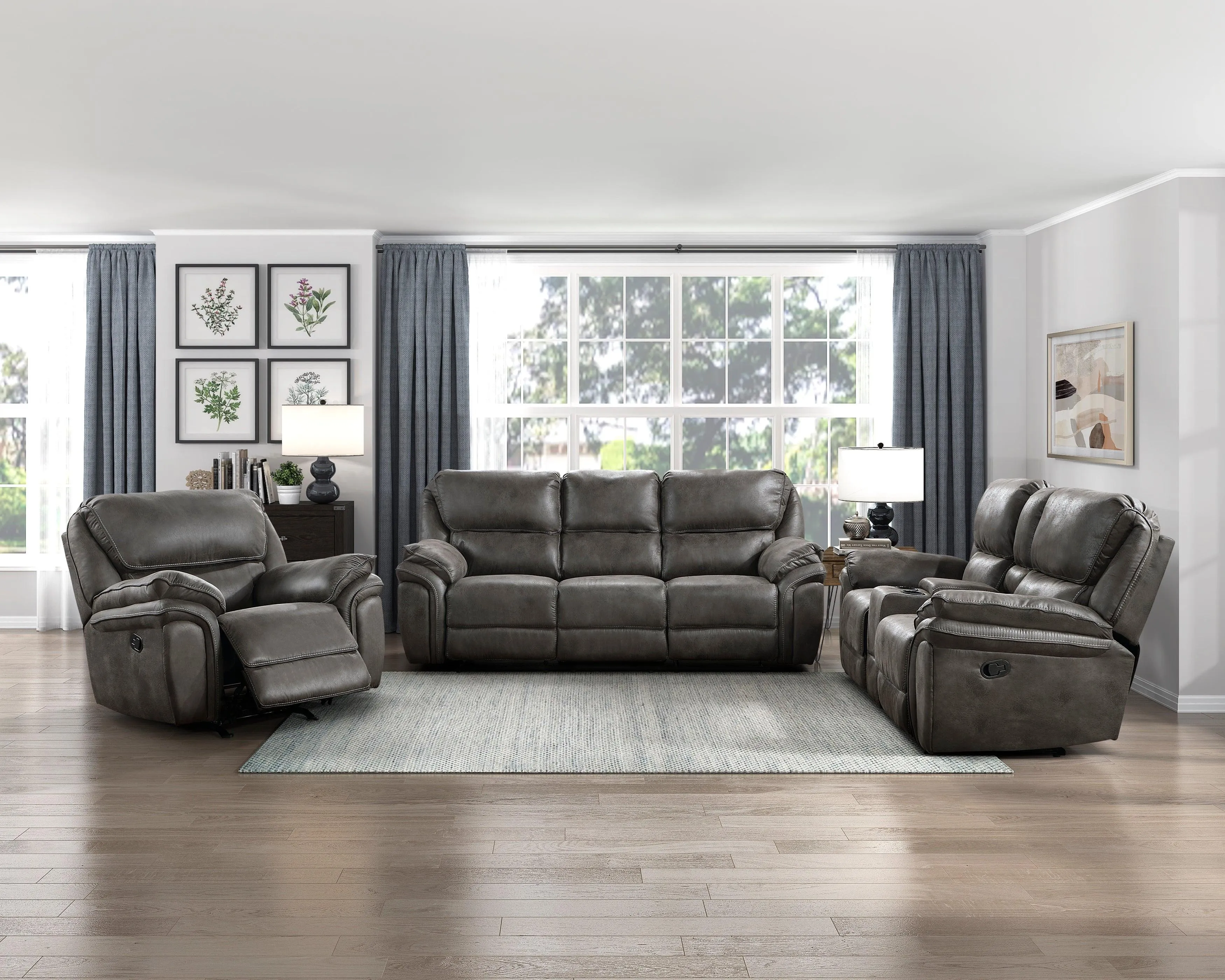 Proctor Gray Microfiber Double Reclining Sofa - Image 2