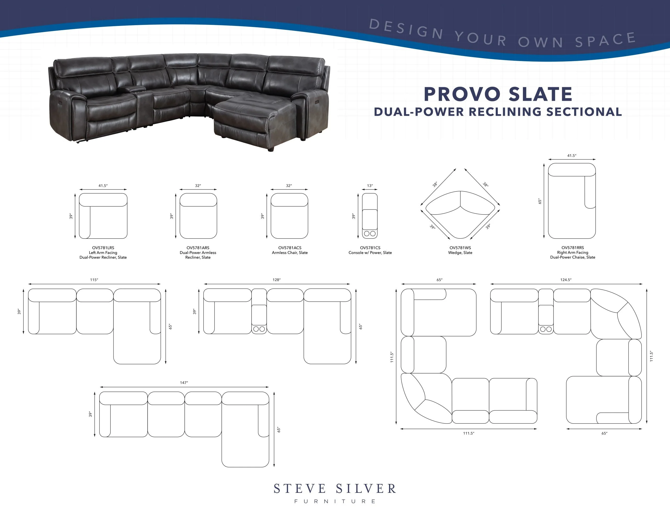 Provo Gray 6-Piece Right Arm Facing (RAF) Chaise Dual Power Reclining Sectional - Image 15