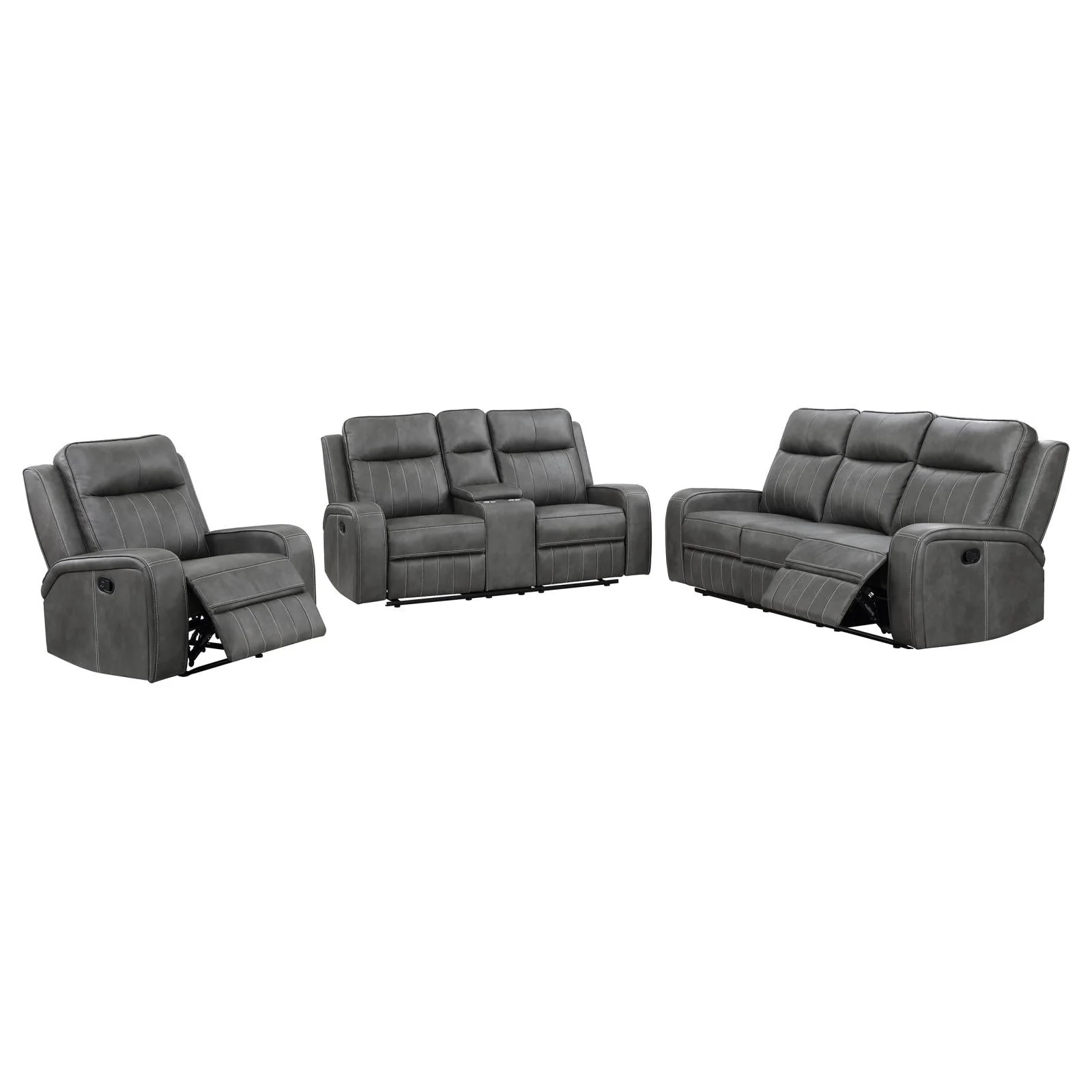 Raelynn Gray Upholstered Motion Reclining Living Room Set - Image 3