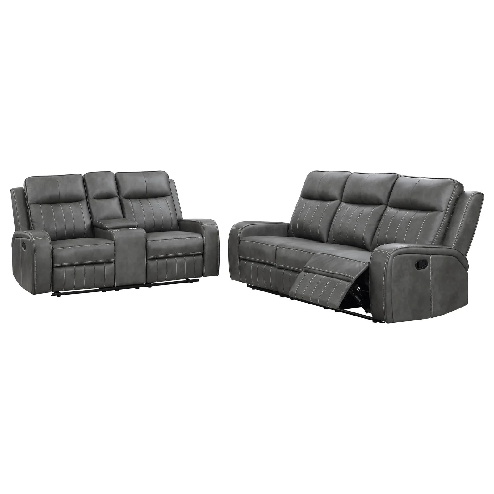 Raelynn Gray Upholstered Motion Reclining Living Room Set - Image 6