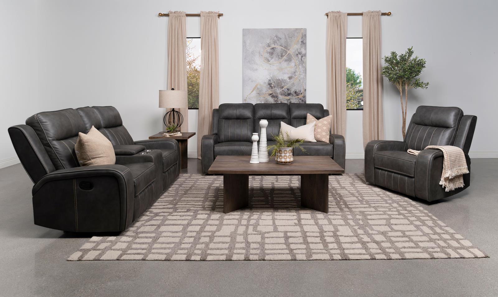 Raelynn Grey 3-Piece Upholstered Motion Reclining Sofa Set