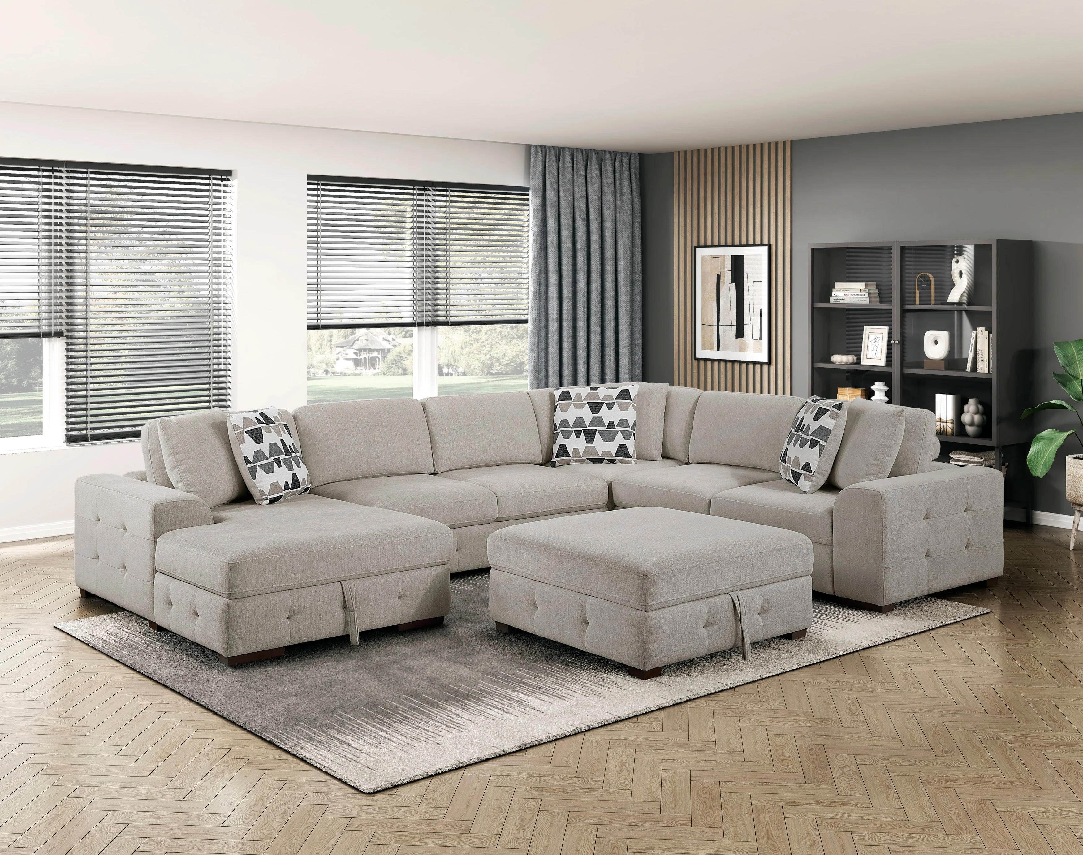 Raife Taupe 5-Piece Sectional with Left Chaise and Ottoman