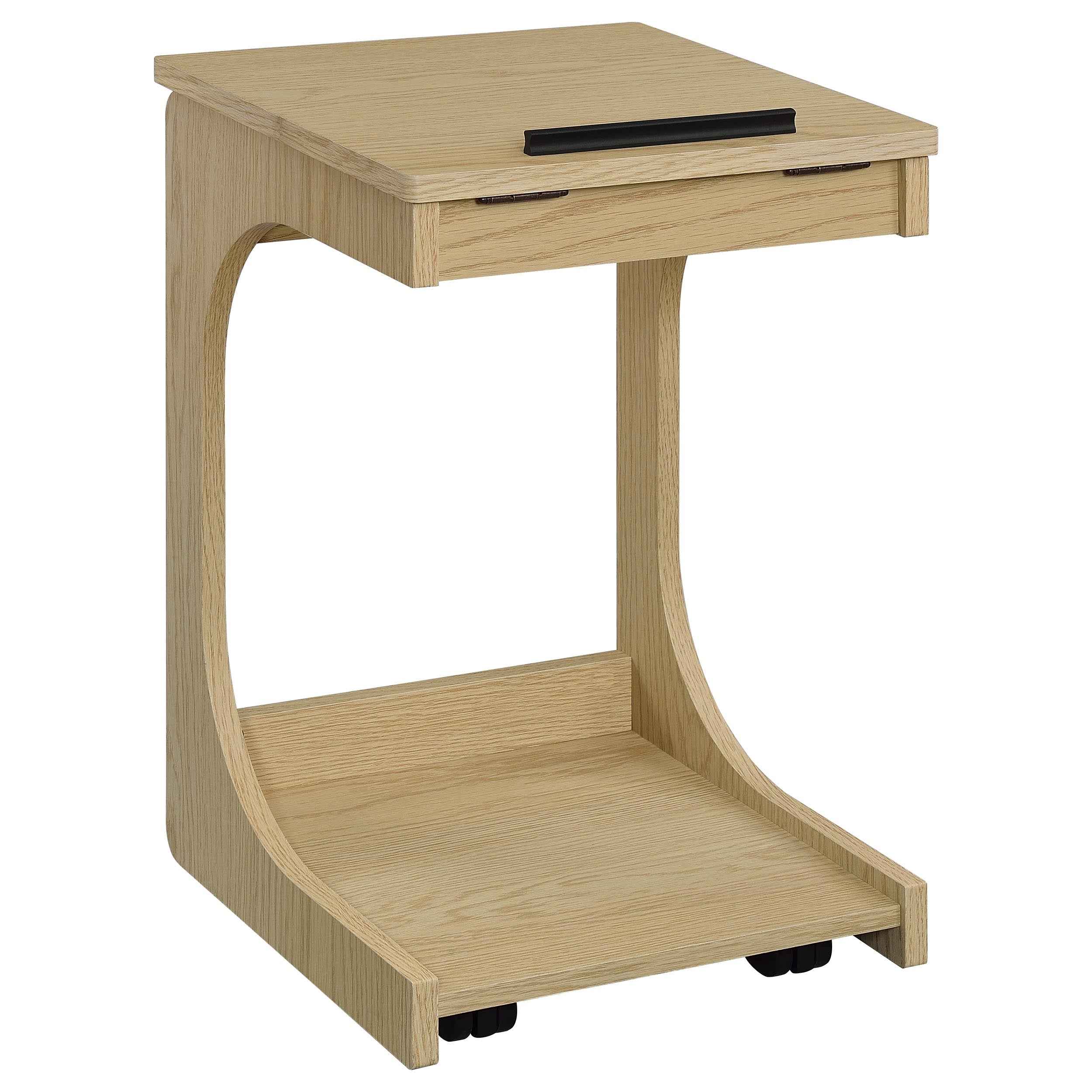 Ralston Light Oak C-Shaped Lift-Top Sofa Side Table With Casters - Image 3