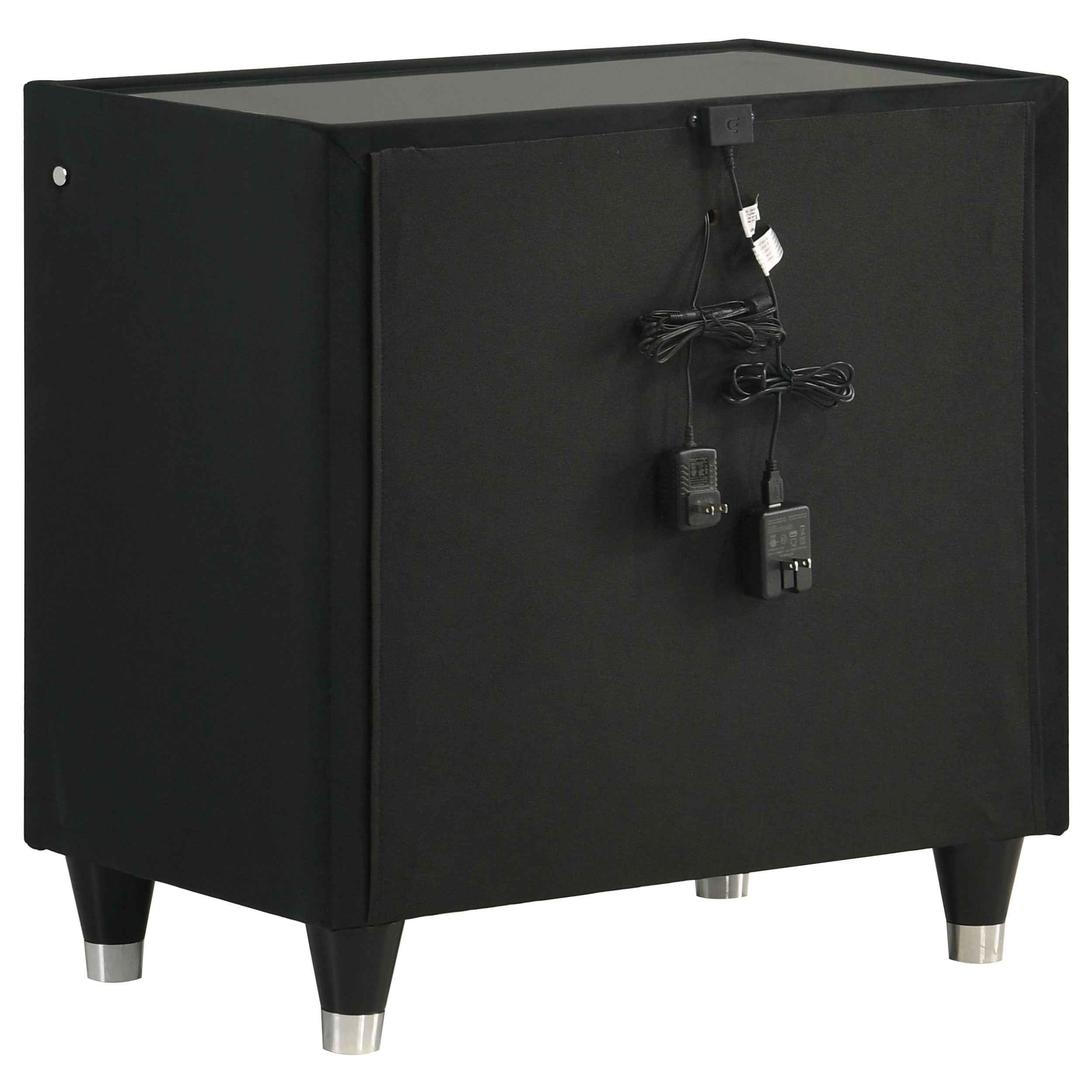 Ravenne Black 2-drawer Velvet Upholstered LED Nightstand with USB - Image 6