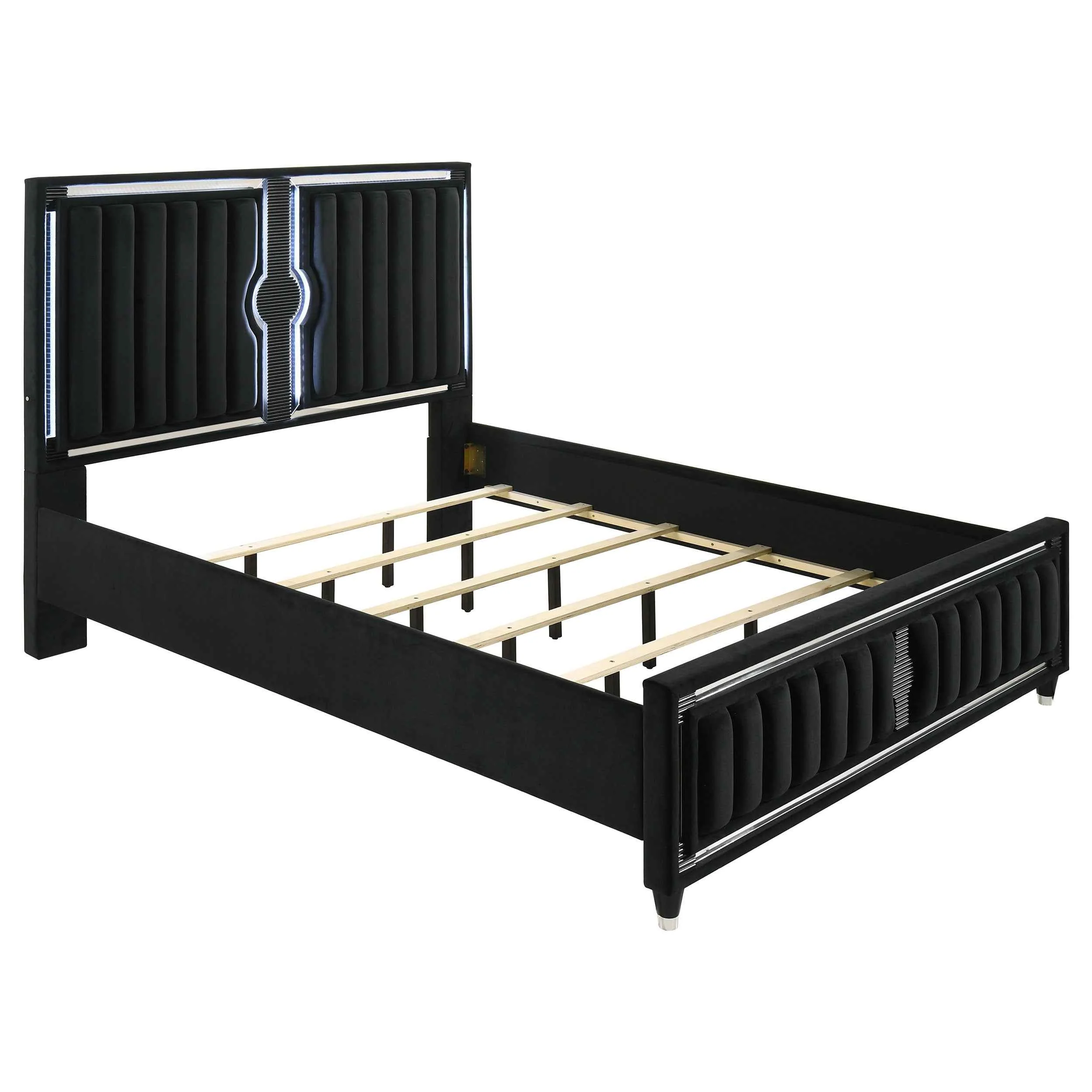 Ravenne Black 4-piece Velvet Upholstered California King LED Bedroom Set - Image 3