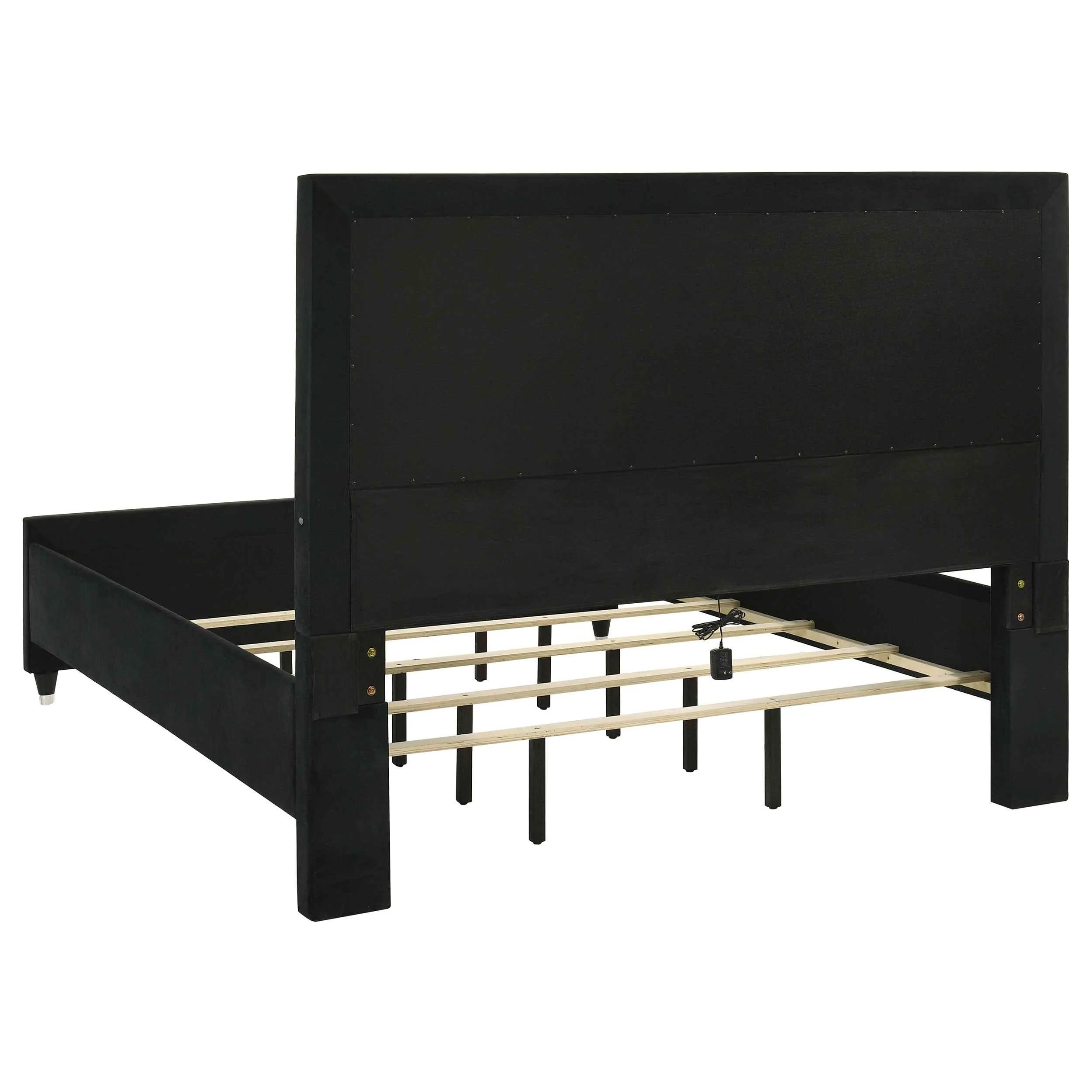 Ravenne Black 4-piece Velvet Upholstered California King LED Bedroom Set - Image 4