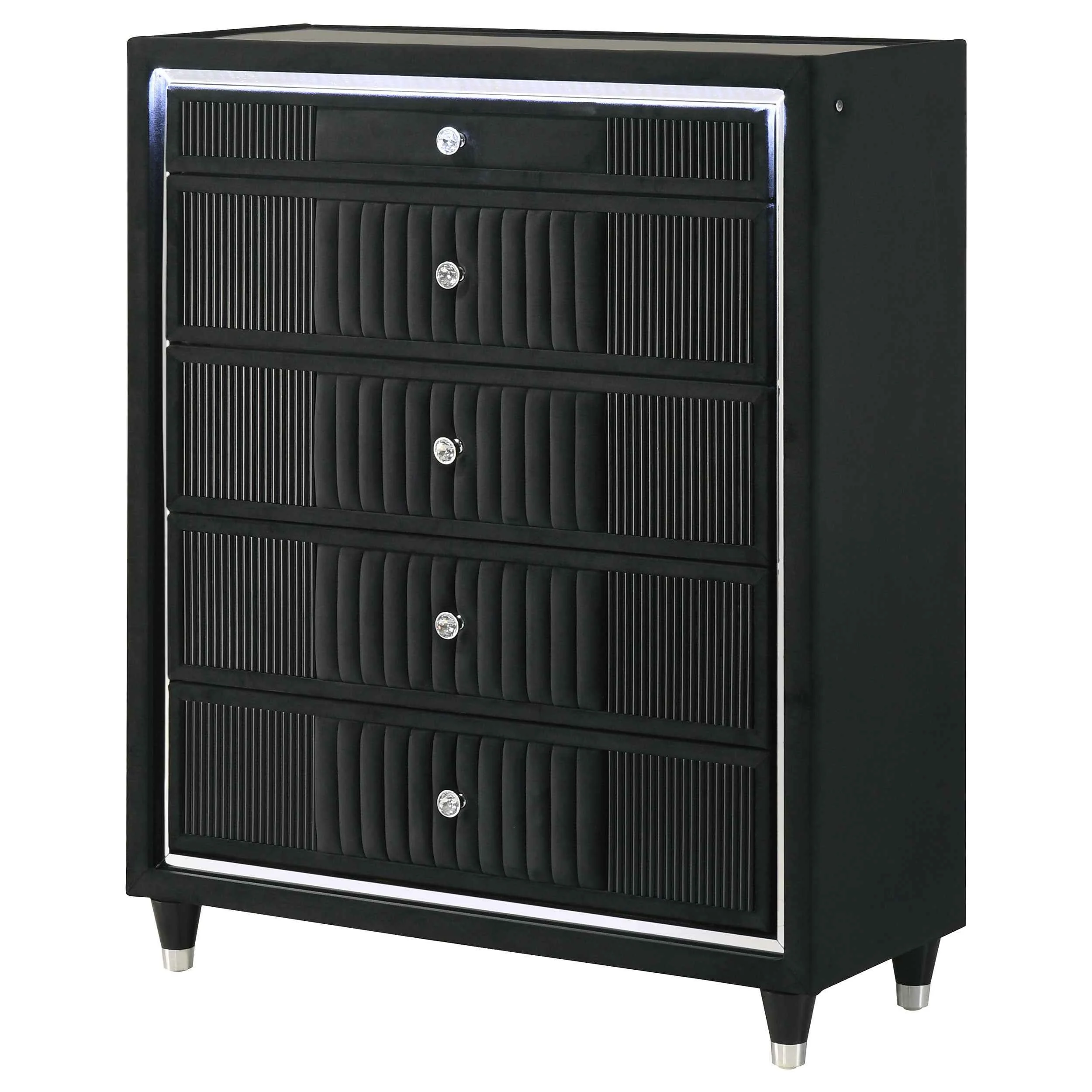Ravenne Black 5-drawer Velvet Upholstered LED Chest of Drawers - Image 4