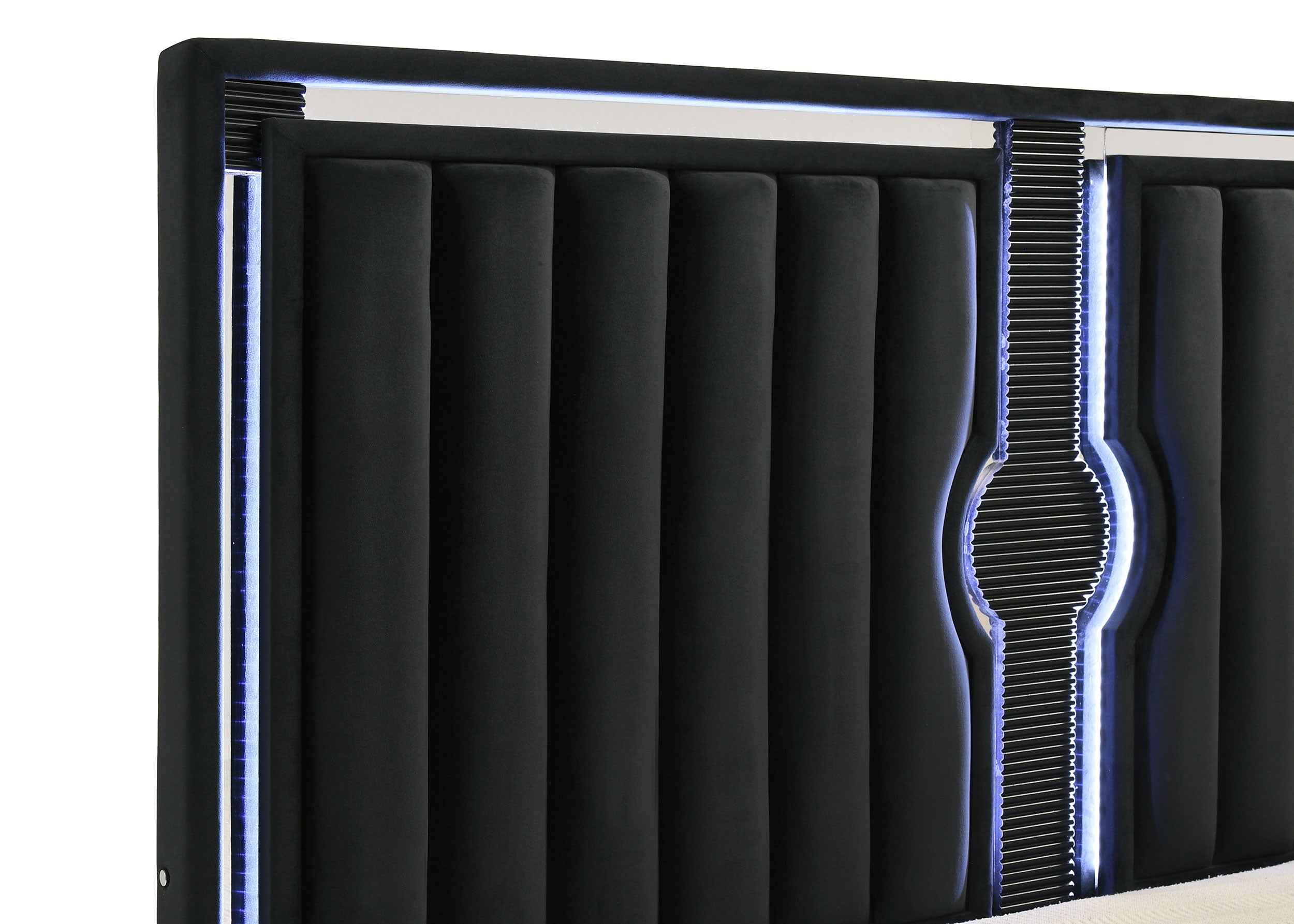 Ravenne Black Velvet Upholstered Queen LED Panel Bed - Image 7