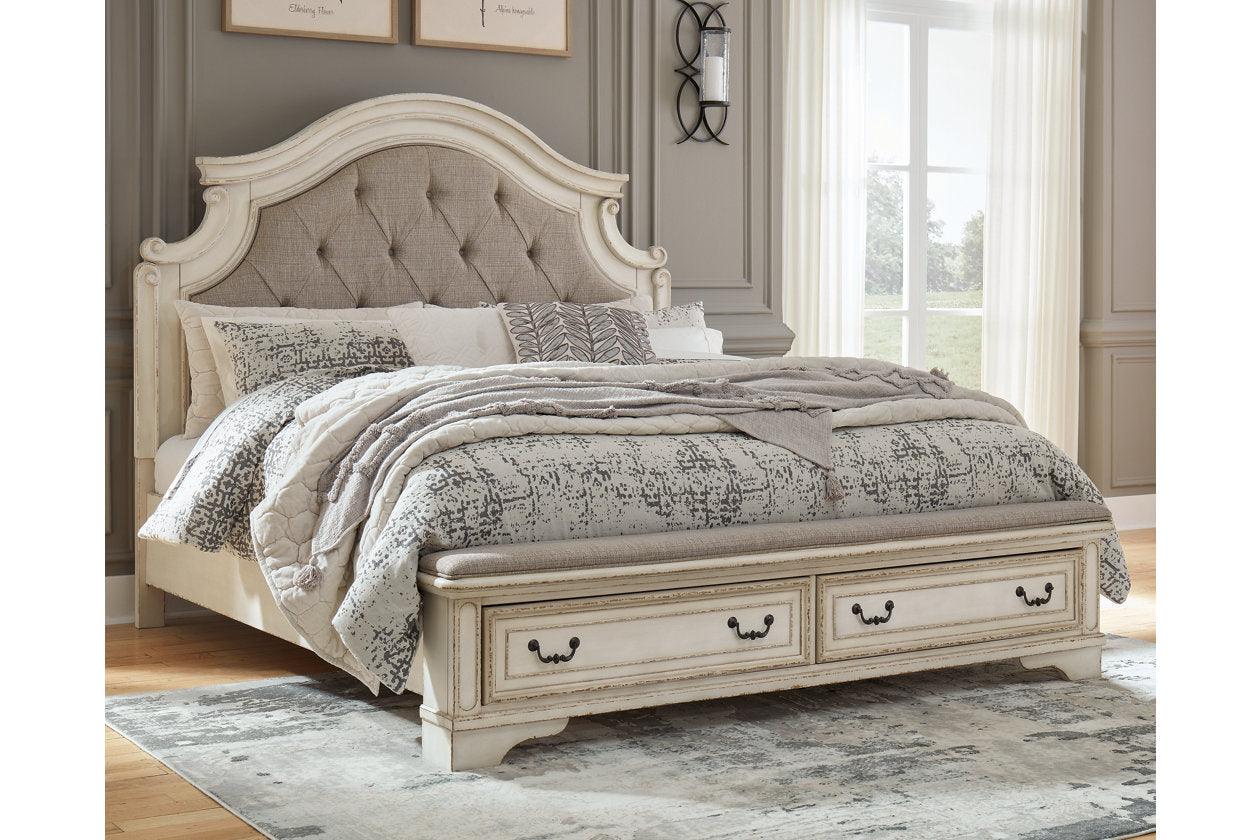 Realyn Two-tone Queen Upholstered Storage Platform Bed