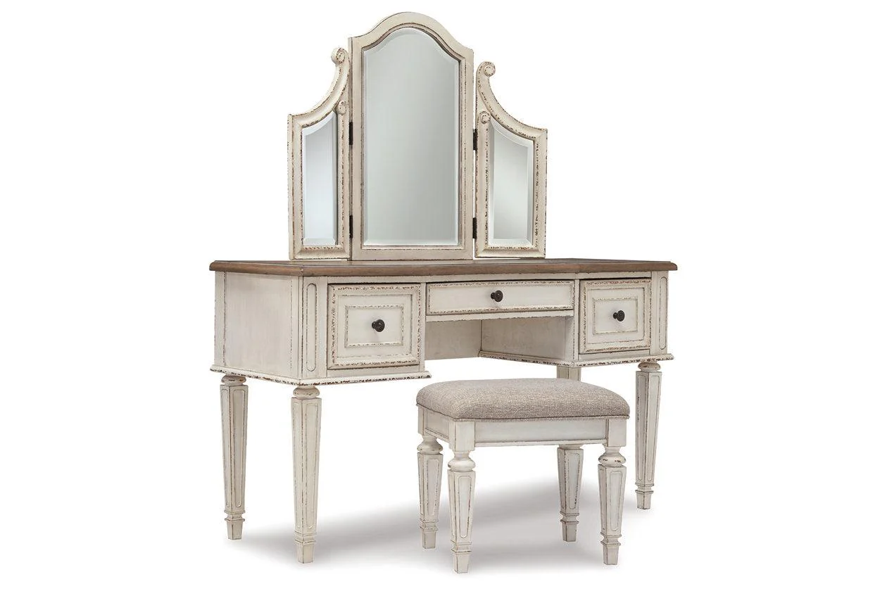 Realyn Two-tone Vanity and Mirror with Stool - Image 2