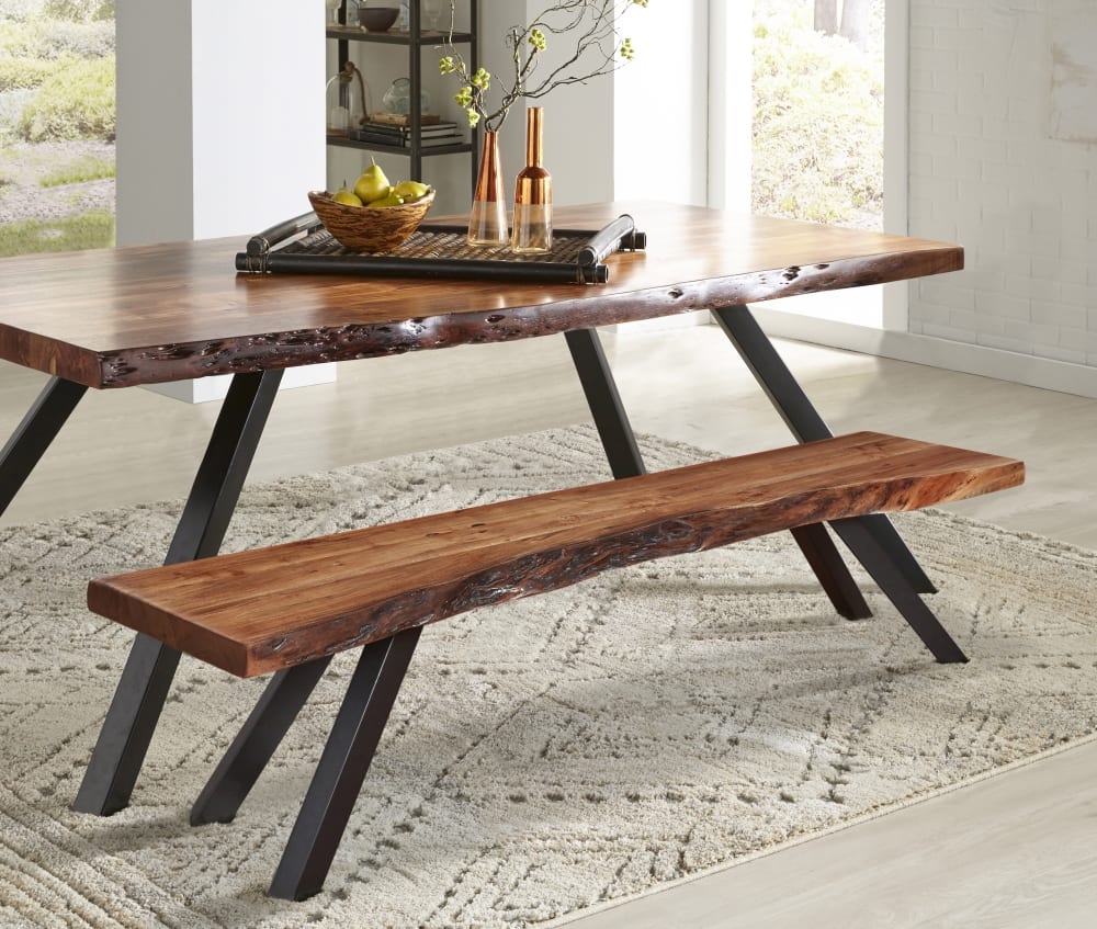 Reese Natural Acacia Live Edge Solid Wood Metal Leg Dining Bench - Image 5