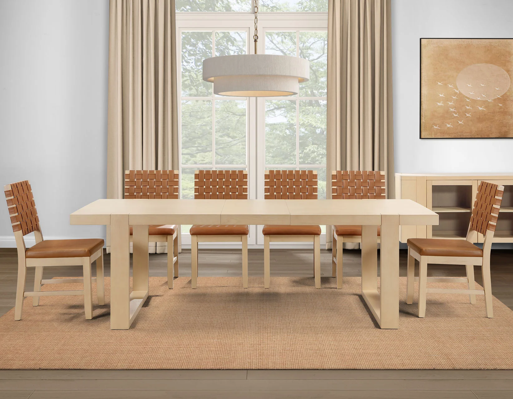 Reid Camel Vegan Leather 5-Piece 77-95″ Dining Set, Sand Finish - Image 4