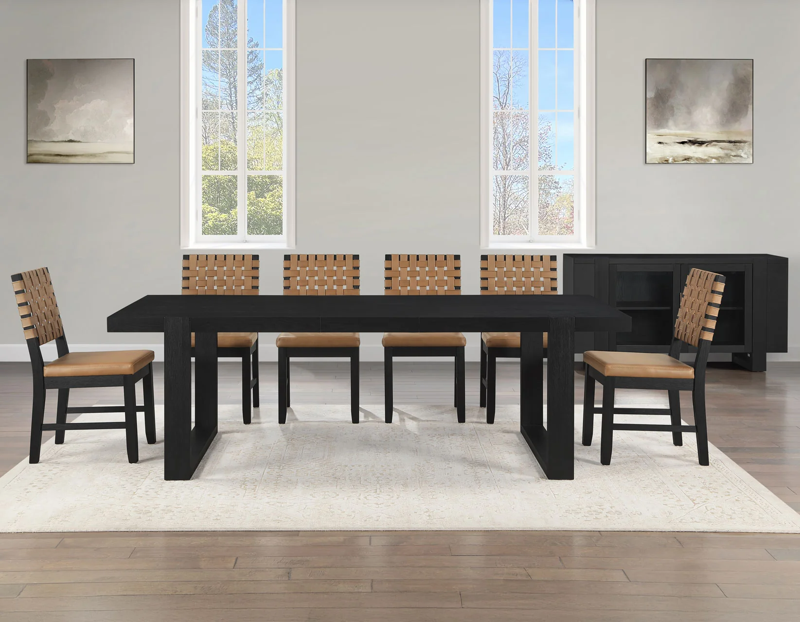 Reid Saddle Brown Vegan Leather 5-Piece Dining Set, Black Finish - Image 3