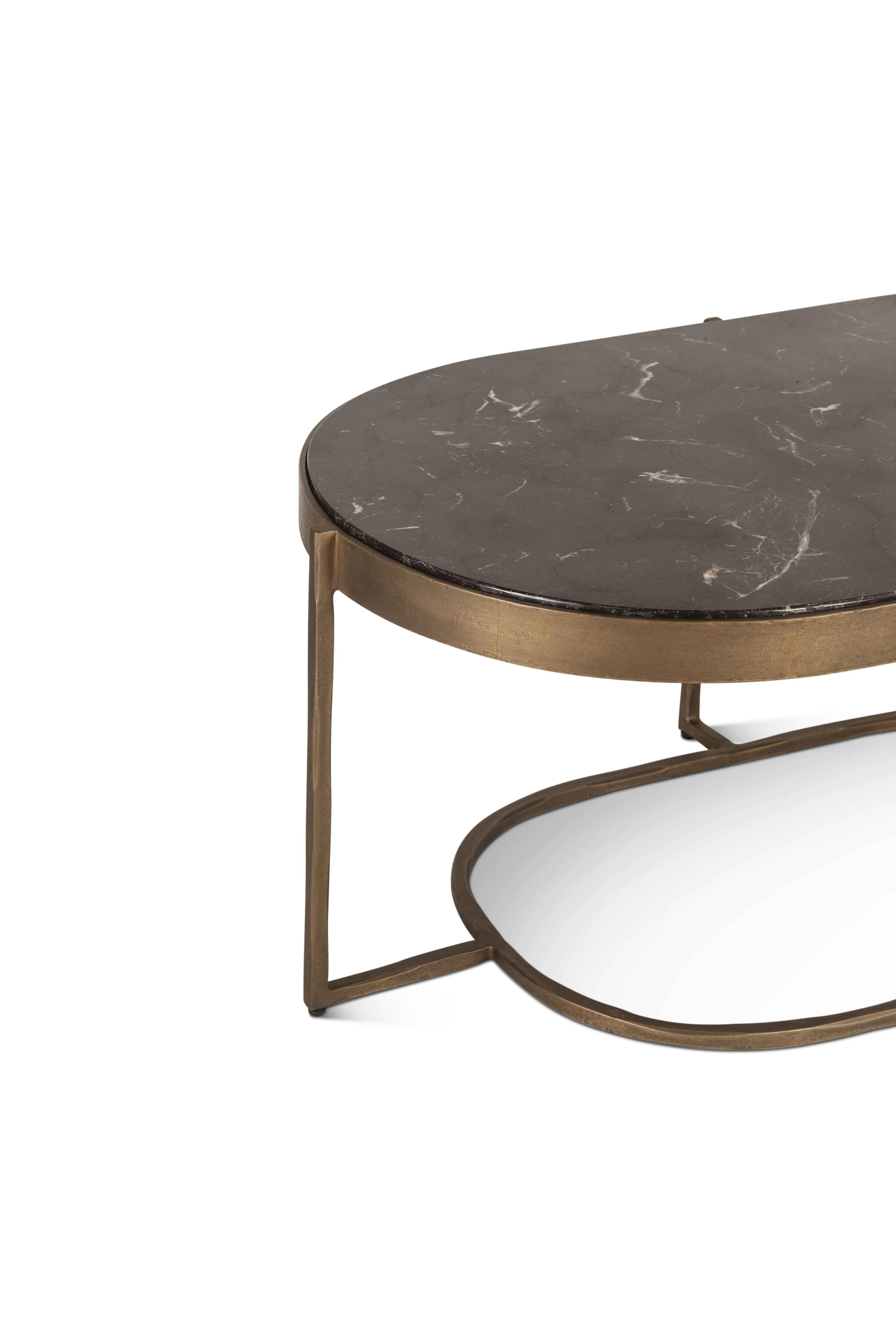 Reno 43" Coffee Table with Black Marble and Antique Brass Base - Image 5