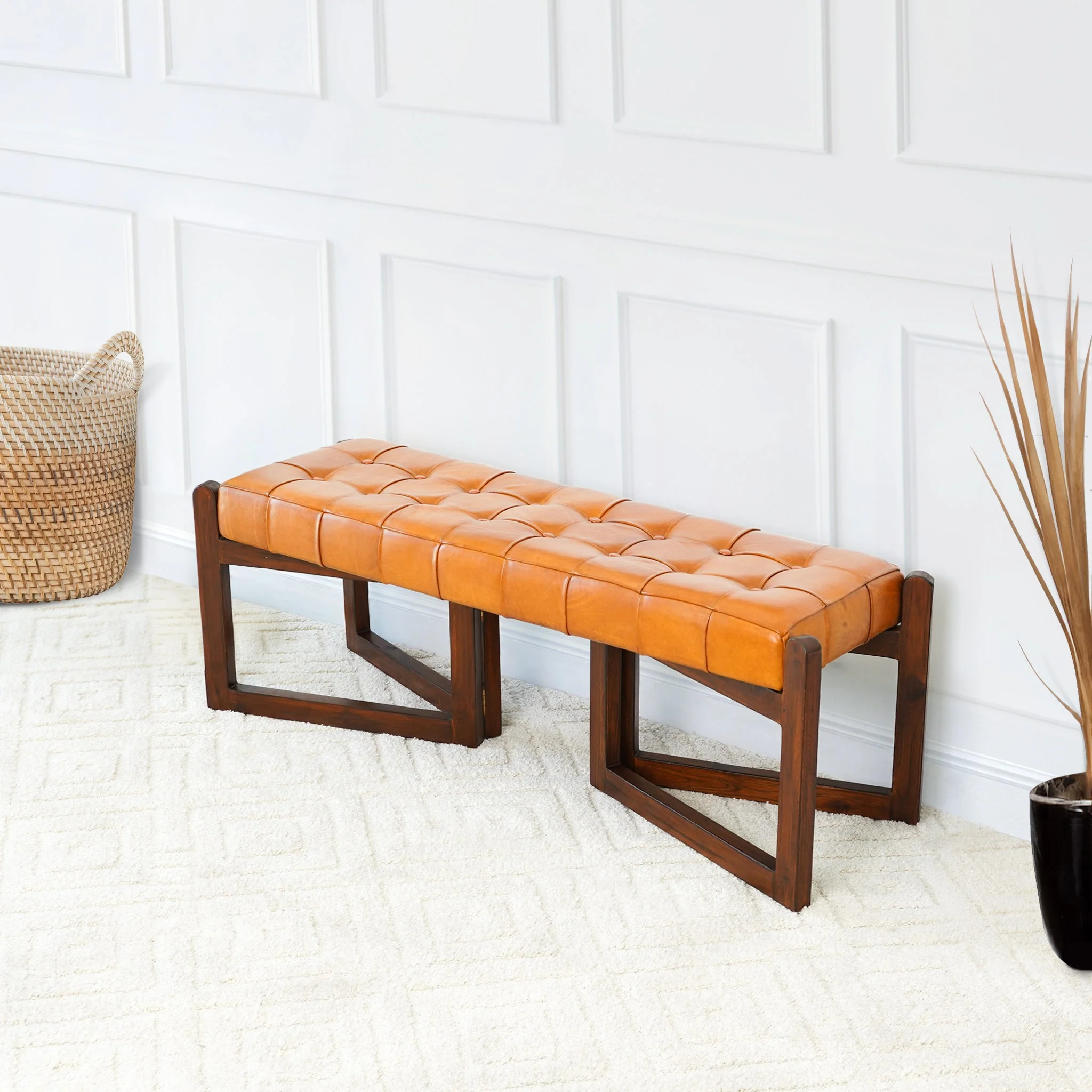 Riley Tan Genuine Leather Bench - Image 4