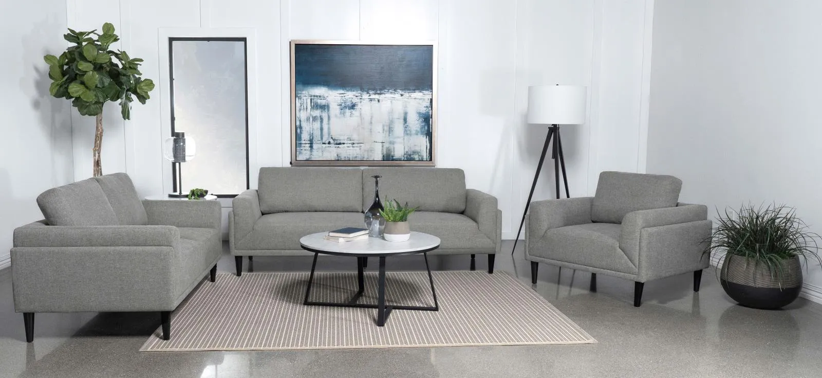 Rilynn Gray Upholstered Track Arms Living Room Set