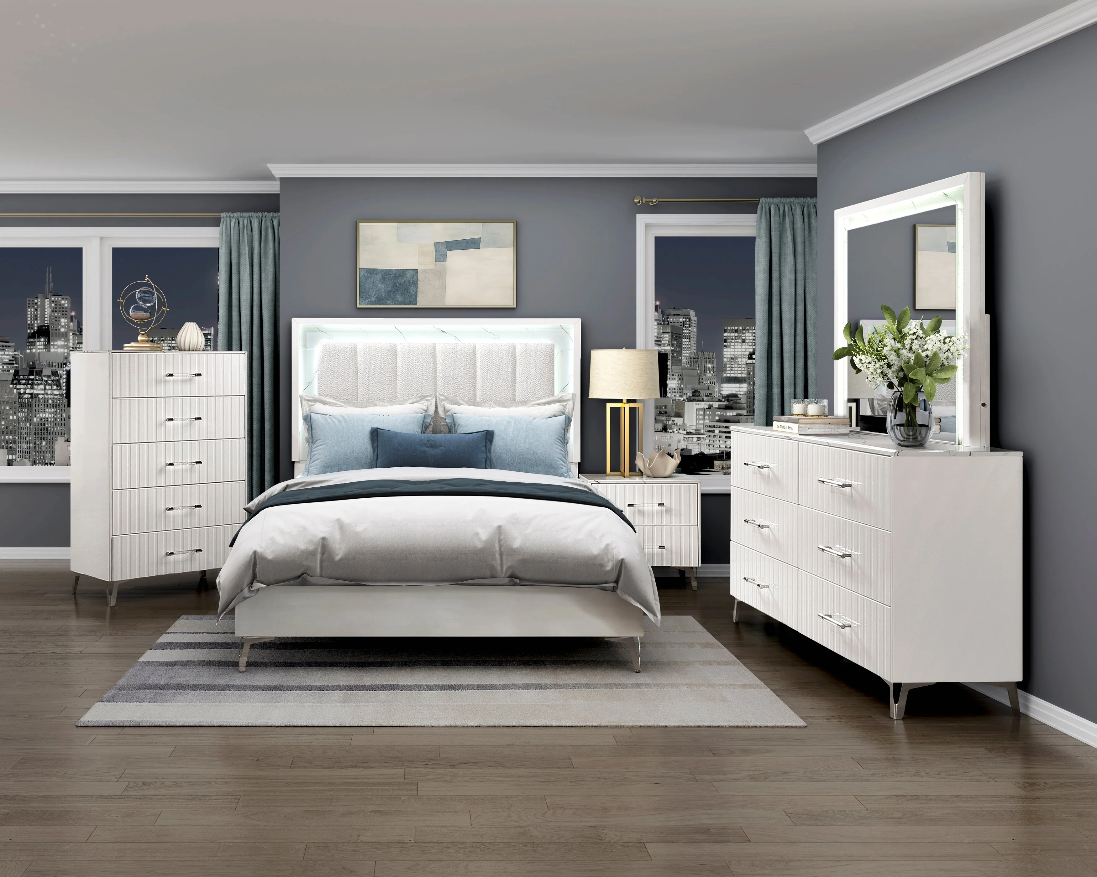 Ripple White Queen Led Panel Bed - Image 14