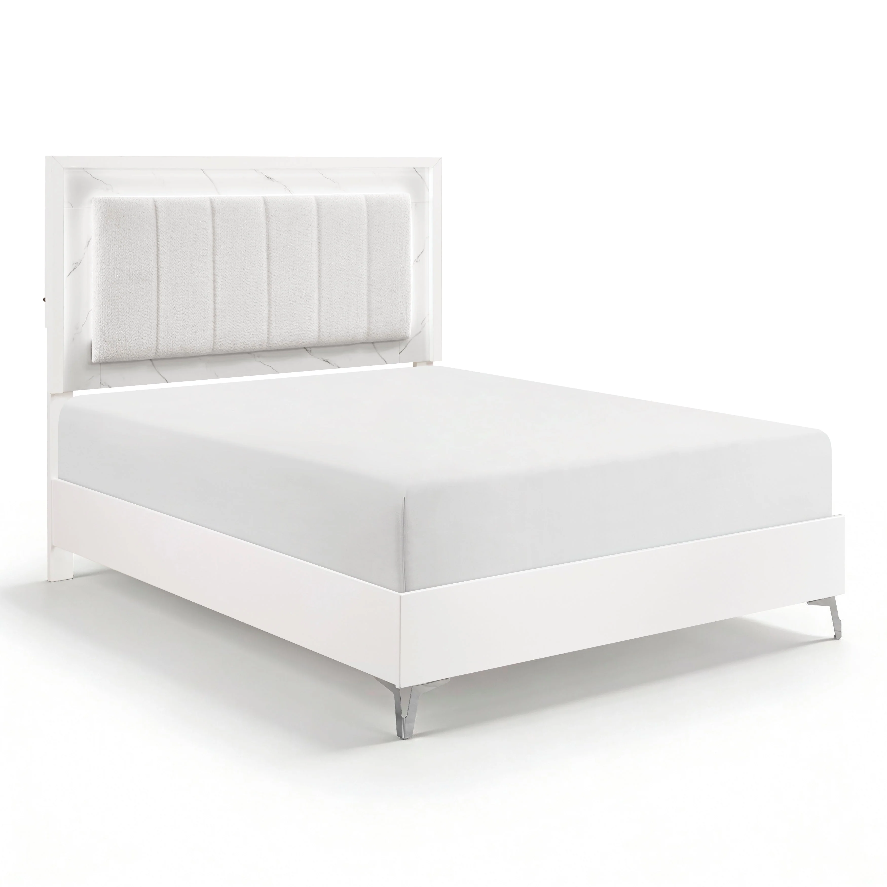 Ripple White Queen Led Panel Bed - Image 9