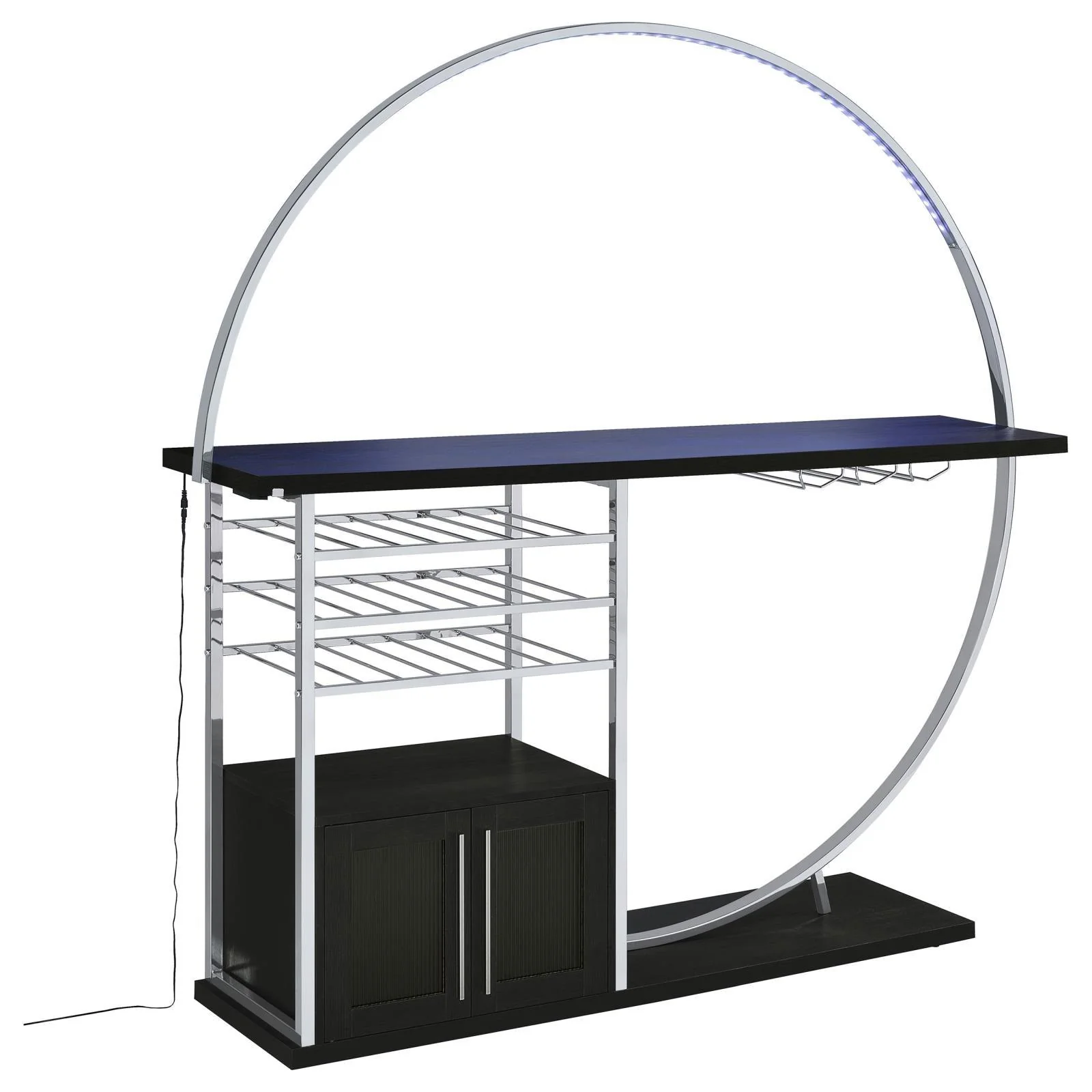 Risley Dark Charcoal 2-door Circular LED Home Bar with Wine Storage - Image 10