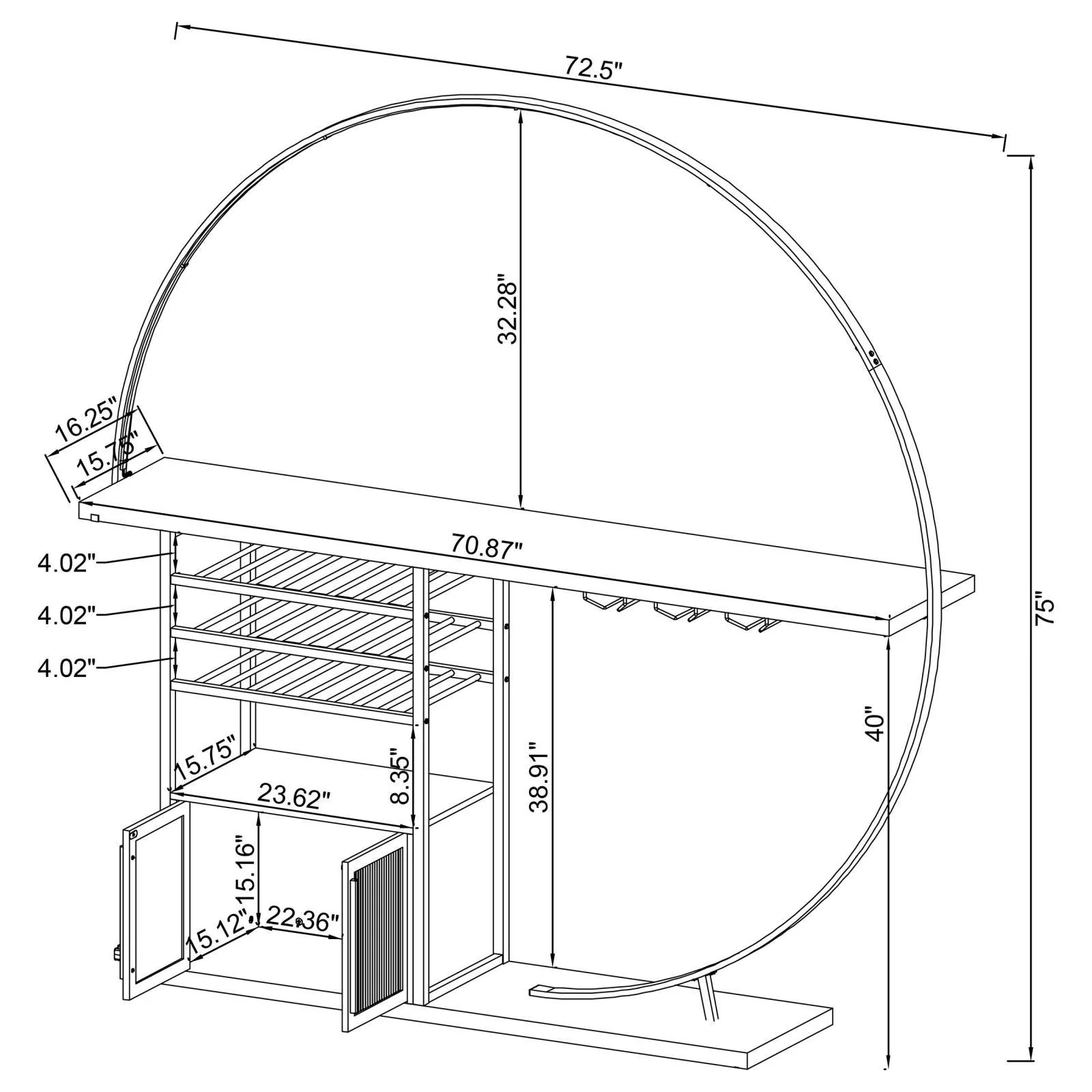 Risley Dark Charcoal 2-door Circular LED Home Bar with Wine Storage - Image 21