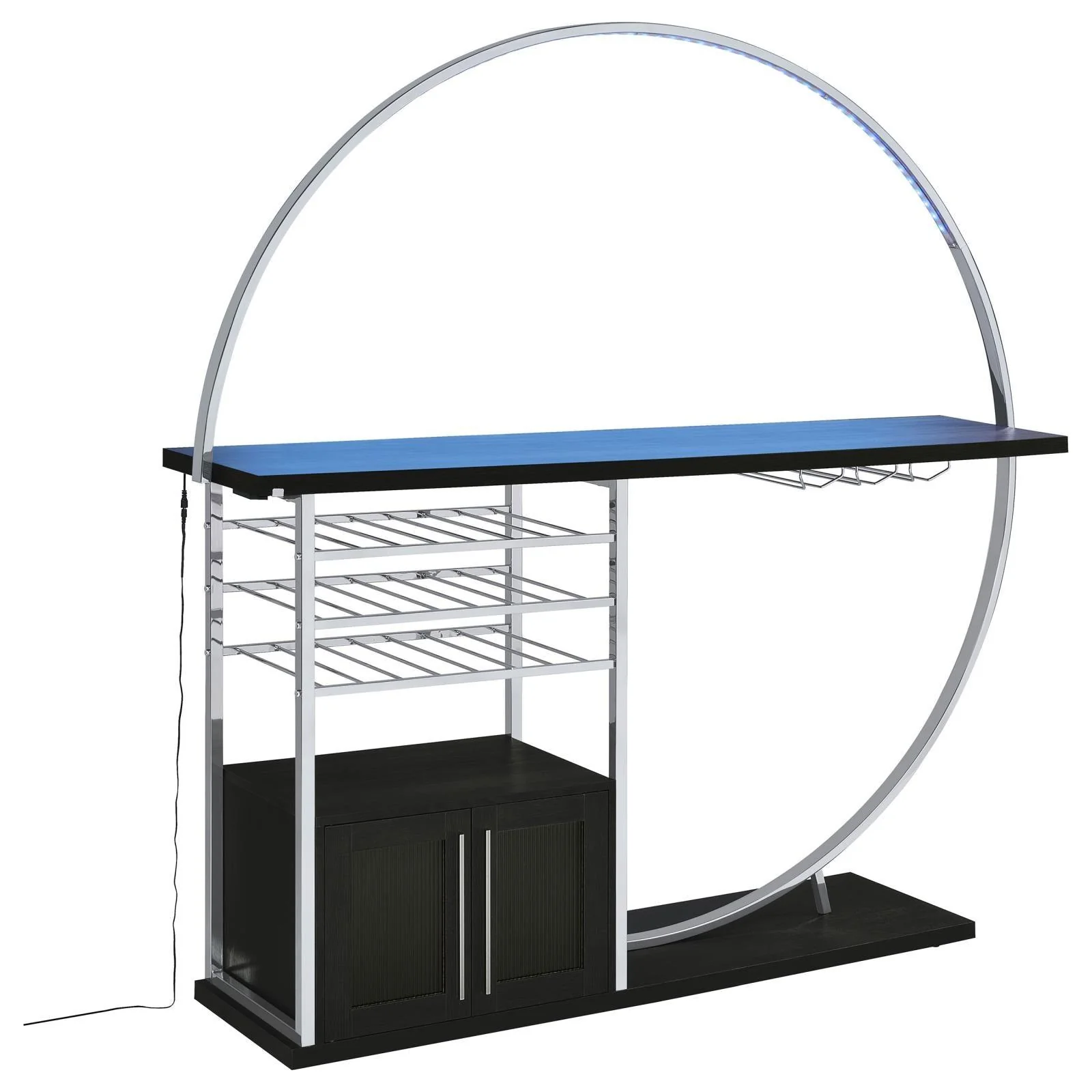 Risley Dark Charcoal 2-door Circular LED Home Bar with Wine Storage - Image 7