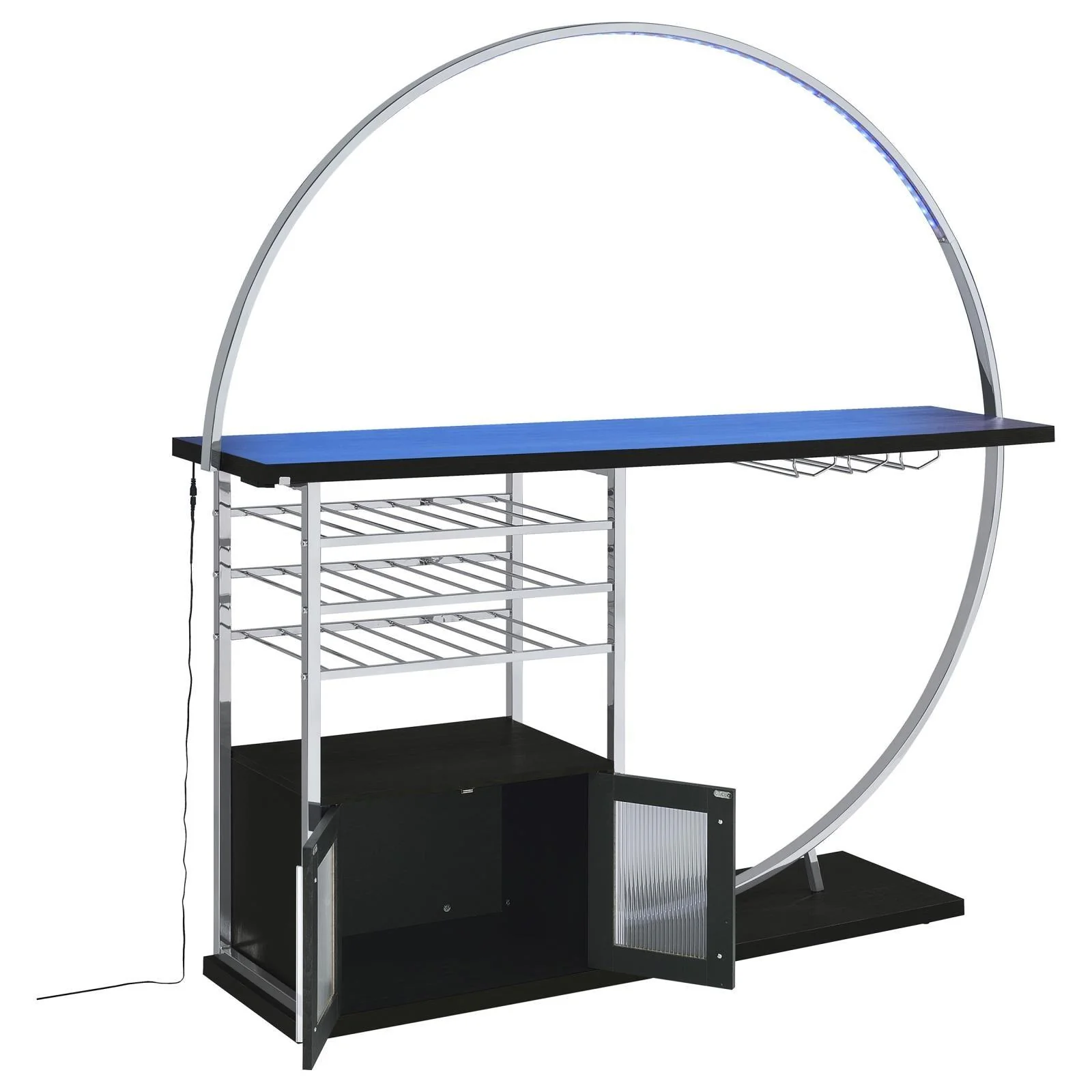 Risley Dark Charcoal 2-door Circular LED Home Bar with Wine Storage - Image 9