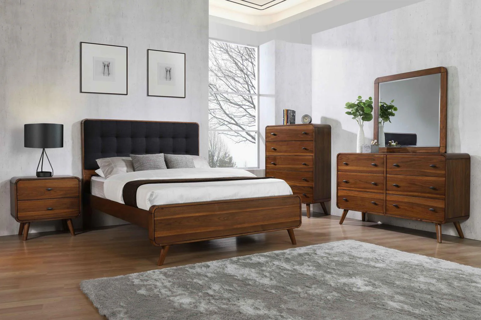 Robyn Dark Walnut Queen Bed with Upholstered Headboard - Image 3