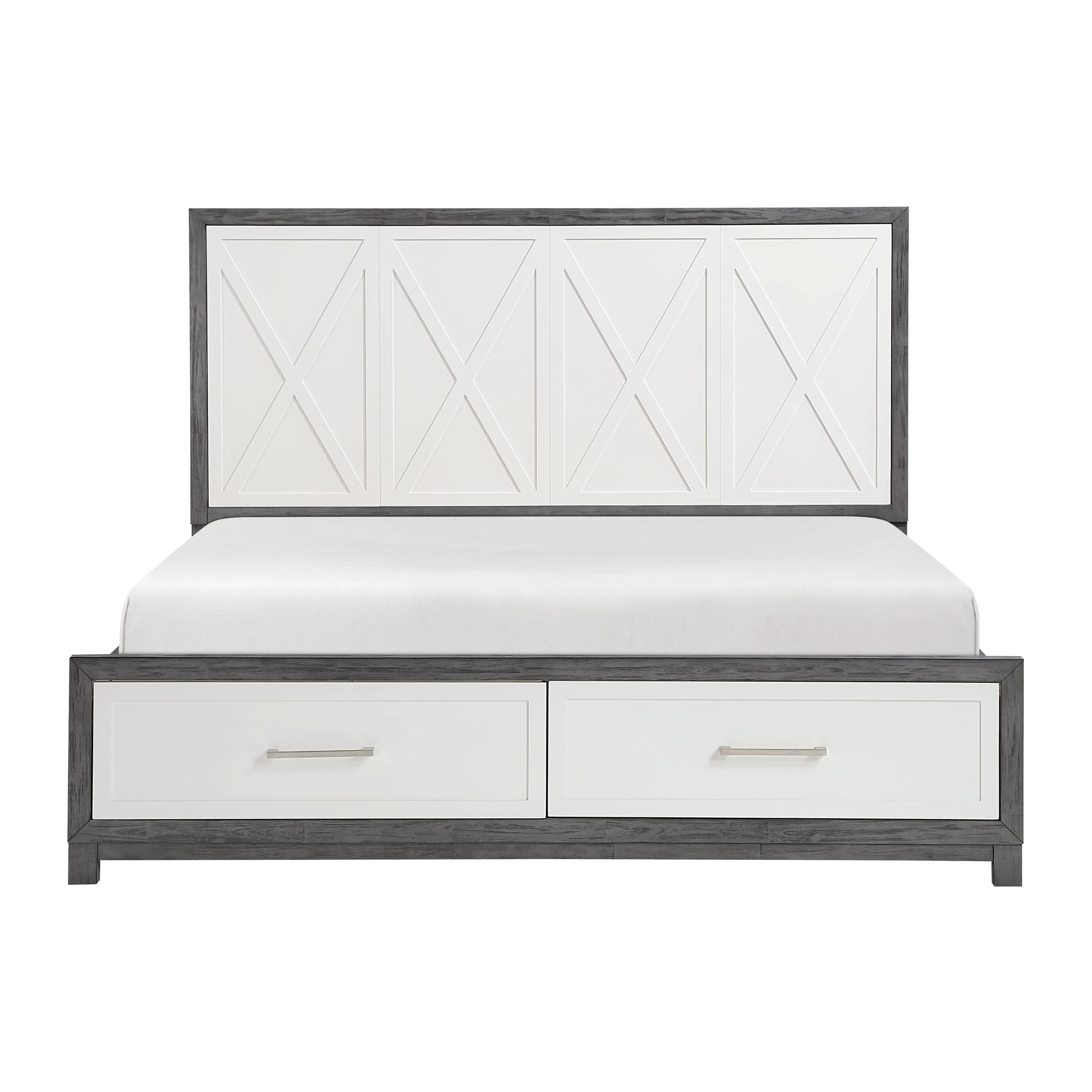 Rowan Ivory/Gray California King Platform Bed with Footboard Storage