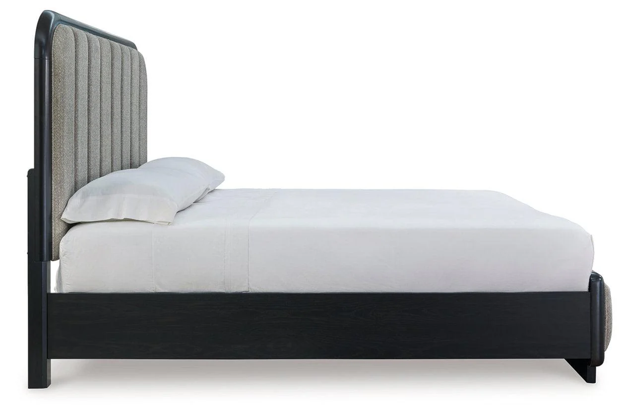 Rowanbeck Gray/Black California King Upholstered Panel Bed - Image 5