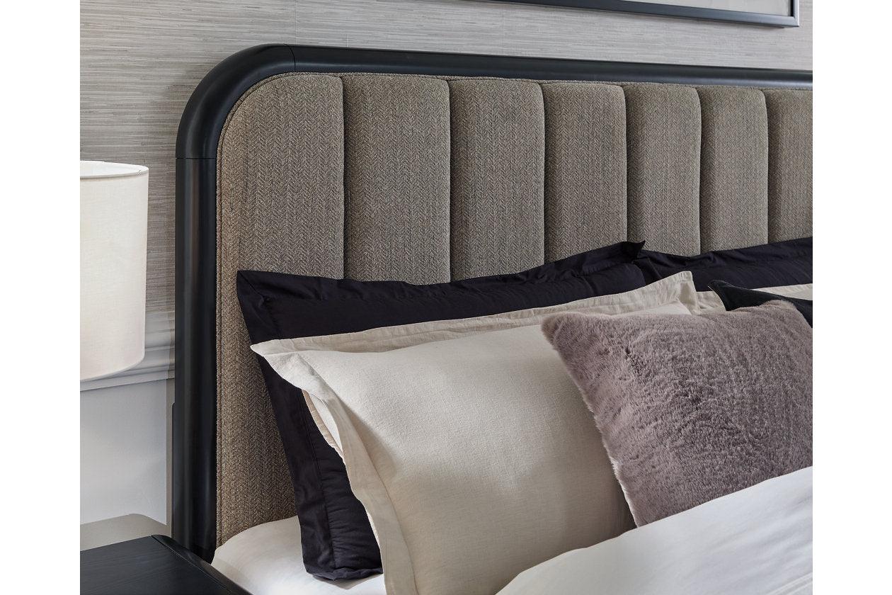 Rowanbeck Gray/Black King Upholstered Panel Bed - Image 5