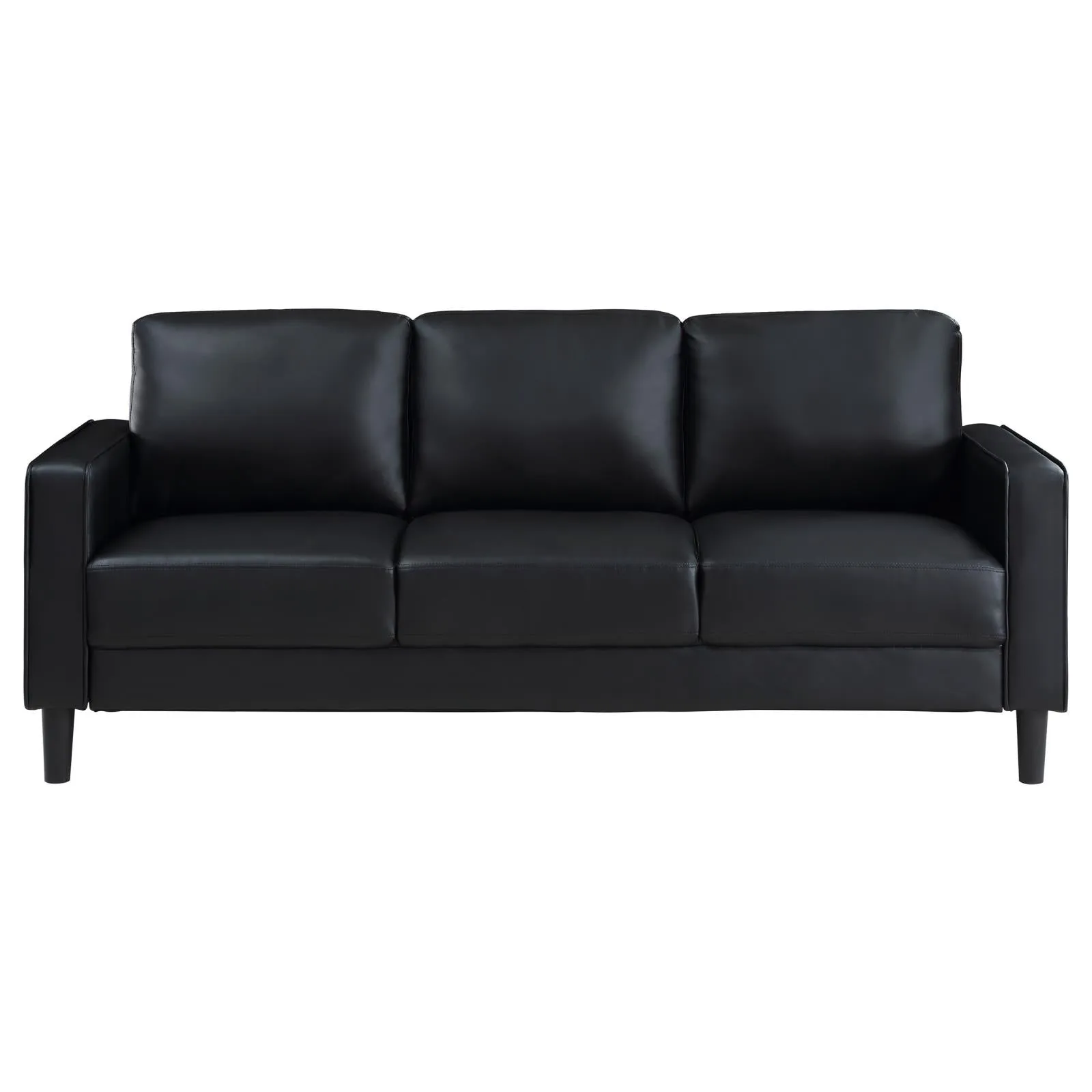 Ruth Black Upholstered Track Arm Faux Leather Living Room Set - Image 4